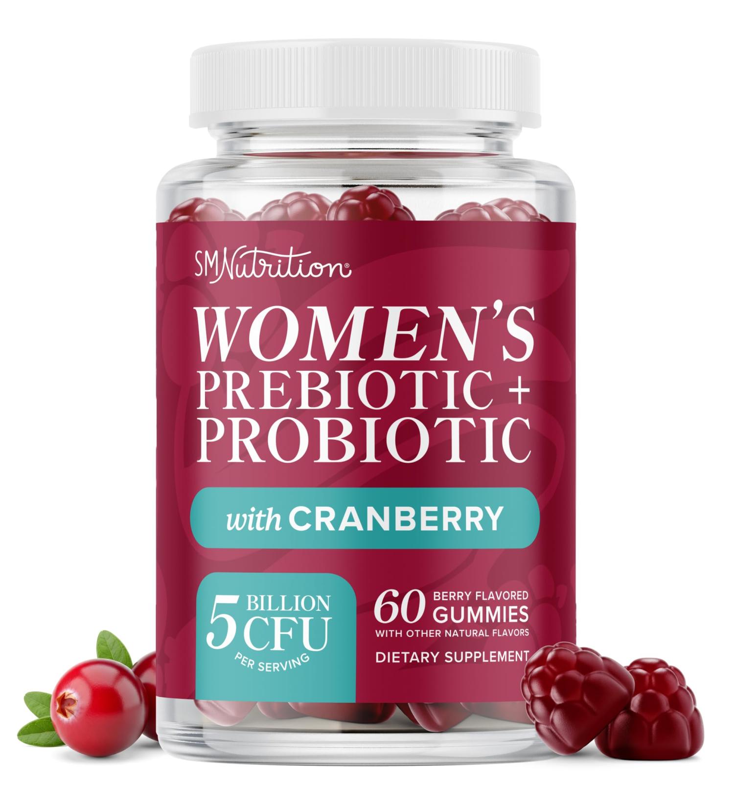 Probiotics for Women with Prebiotics + Cranberry | 5 Billion CFU | Berry-Flavor Gummies | Probiotics for Digestive Health Vaginal Health & pH Balance | Supplements for Women | Vegan | 60 Ct - Buy Online on GoSupps.com