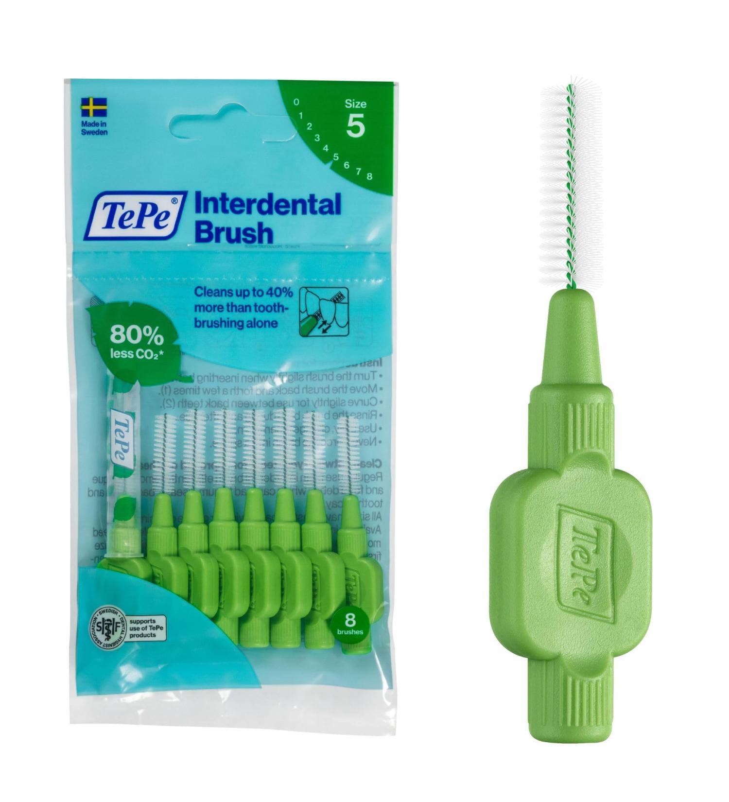 TePe Interdental Brush Original Green 0.8mm/ISO 5 - 8pcs Plaque Removal & Efficient Cleaning - Narrow Gaps - 8 Count - Size 5 - Buy Online on GoSupps.com