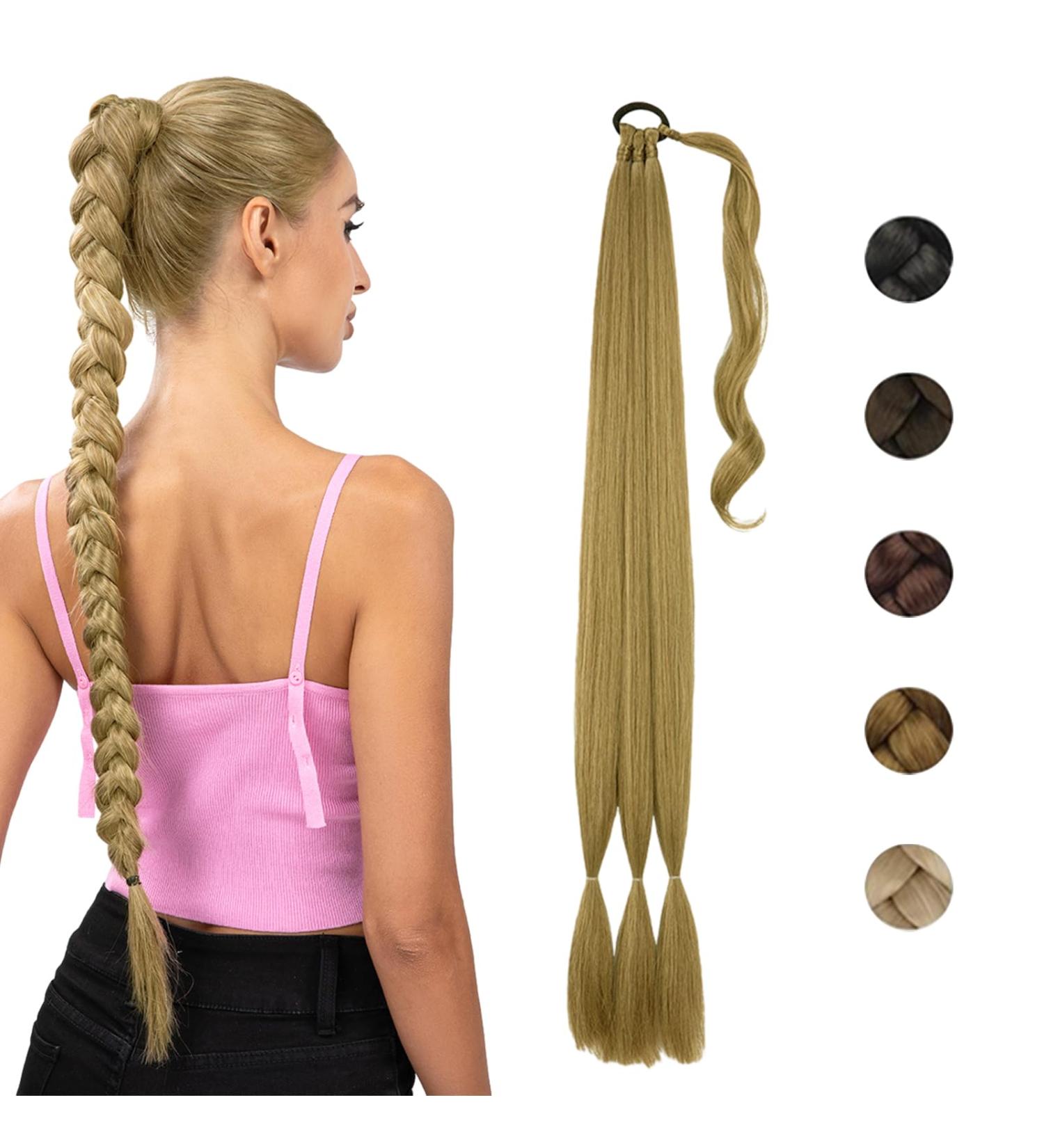 QESSUVNC Braid Extensions Ponytail Extension with Hair Scrunchie 80 cm Long Braided Ponytail Braid Extensions Ponytail Long Straight Ponytail (Yellow) - Buy Online on GoSupps.com