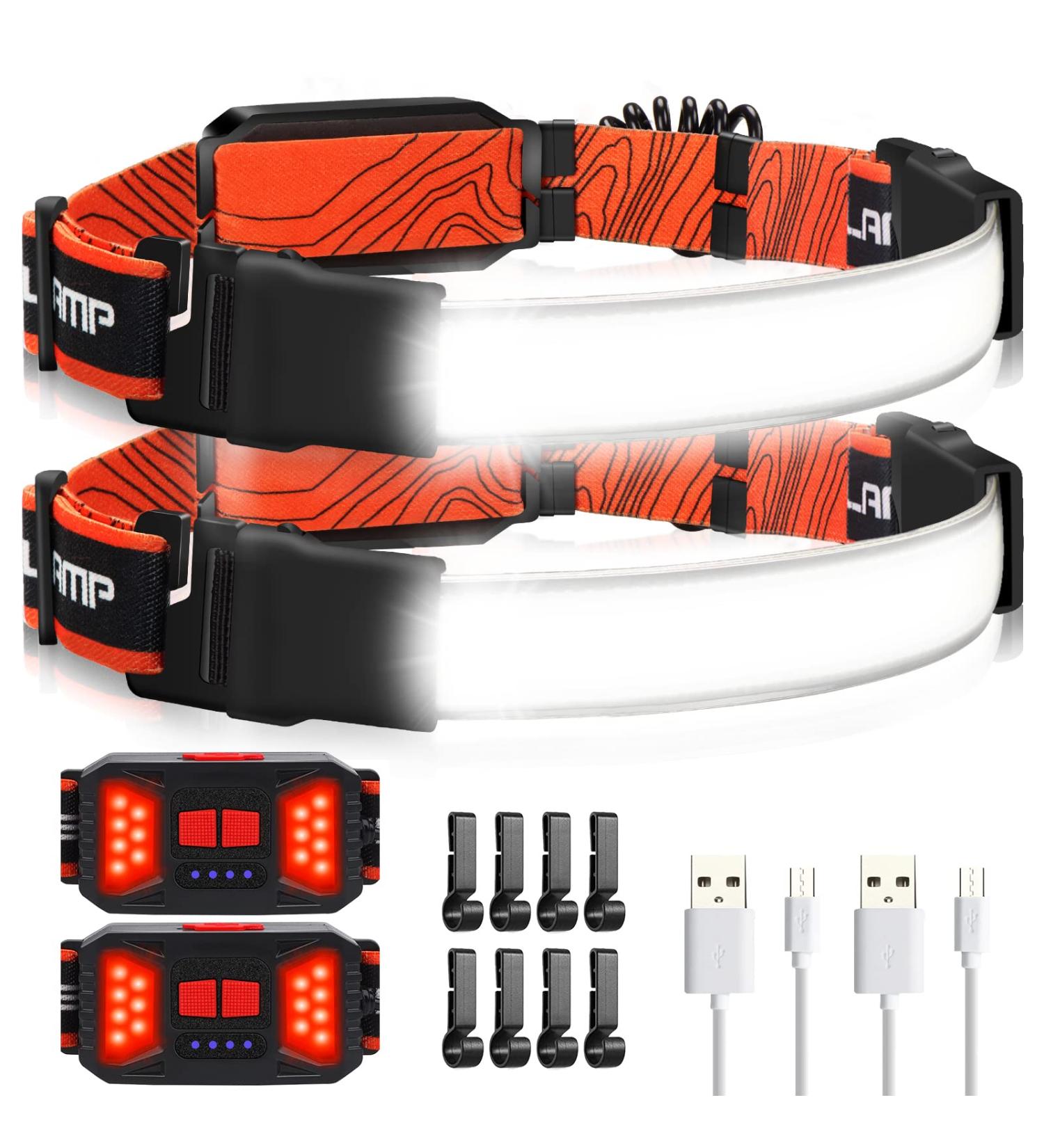 Adelante 1000LM LED Headlamp Flashlight Set - USB Rechargeable Waterproof Headlamps for Running, Cycling, Camping - 2 Pack Orange - Buy Online on GoSupps.com