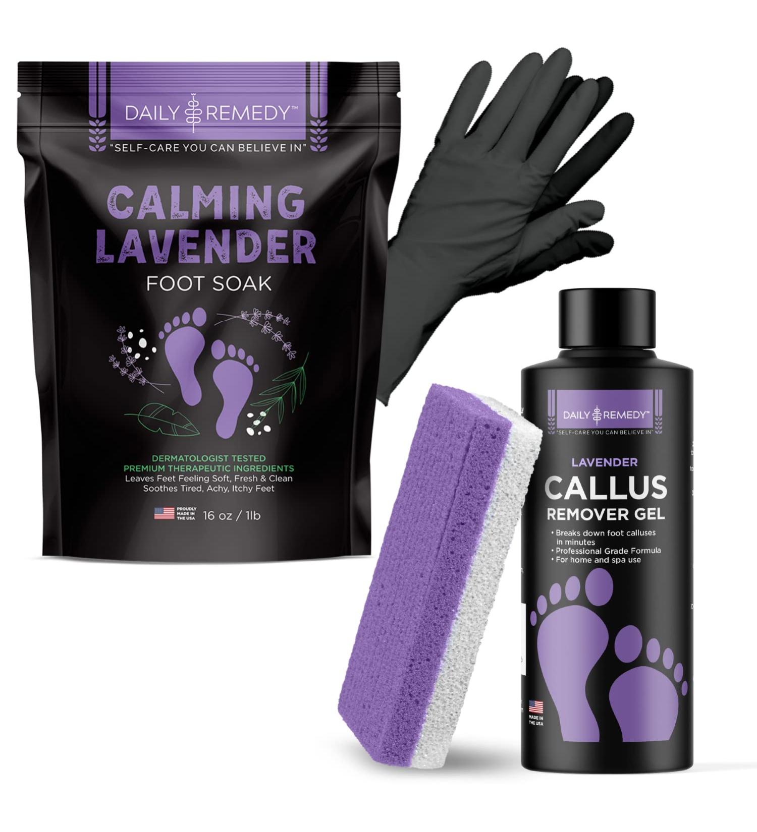 Daily Remedy Callus Remover Kit - Lavender Foot Soak, Gel, Pumice Stone for Tough Callouses & Cracked Heels - Professional Pedicure Products - Buy Online on GoSupps.com