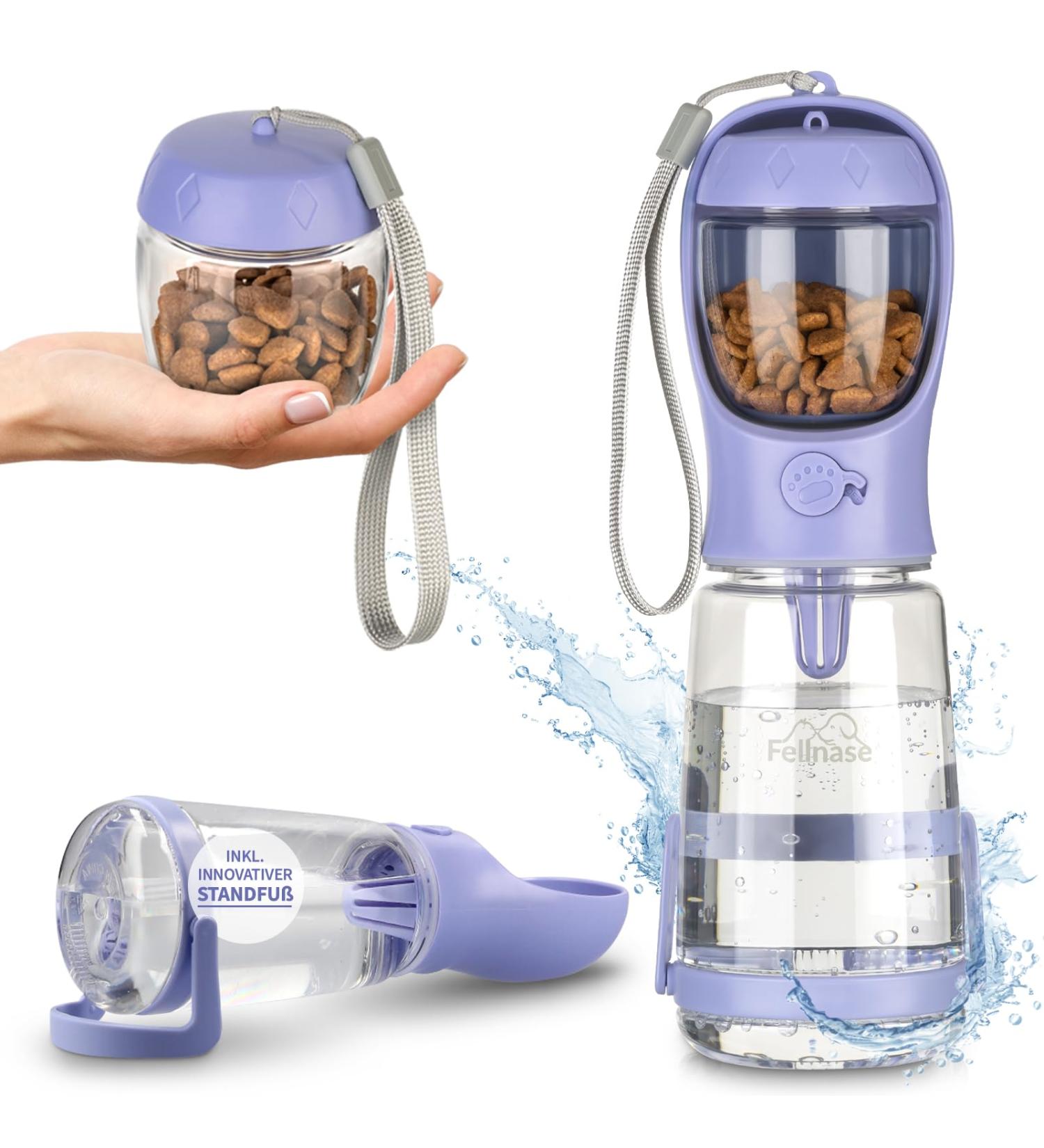 Fell Nose Dog Drinking Bottle 550ml - Leak-Proof Portable Water Bowl for Dogs & Cats with Spill-Prevention Base - Lavender - Buy Online on GoSupps.com