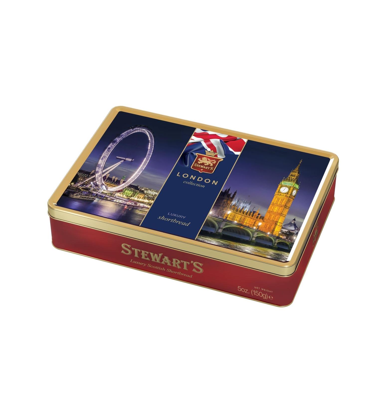 Stewart's - London Shortbread Tin (150g) - Traditionally Made Luxury Scottish Shortbread Delicious Melt-In-Mouth Biscuits Ideal Collectable Treat to Share 40 Years Heritage 1 x 150g London Eye & Big Ben Tin - Shortbread - Buy Online on GoSupps.com