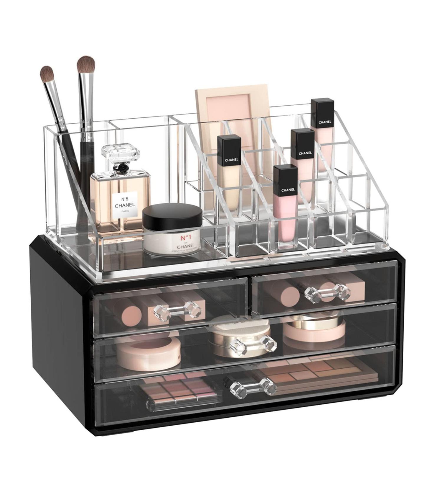 HBlife Acrylic Makeup Organizer - 2 Piece Clear Cosmetic Storage Set for Vanity and Bathroom - Buy Online on GoSupps.com