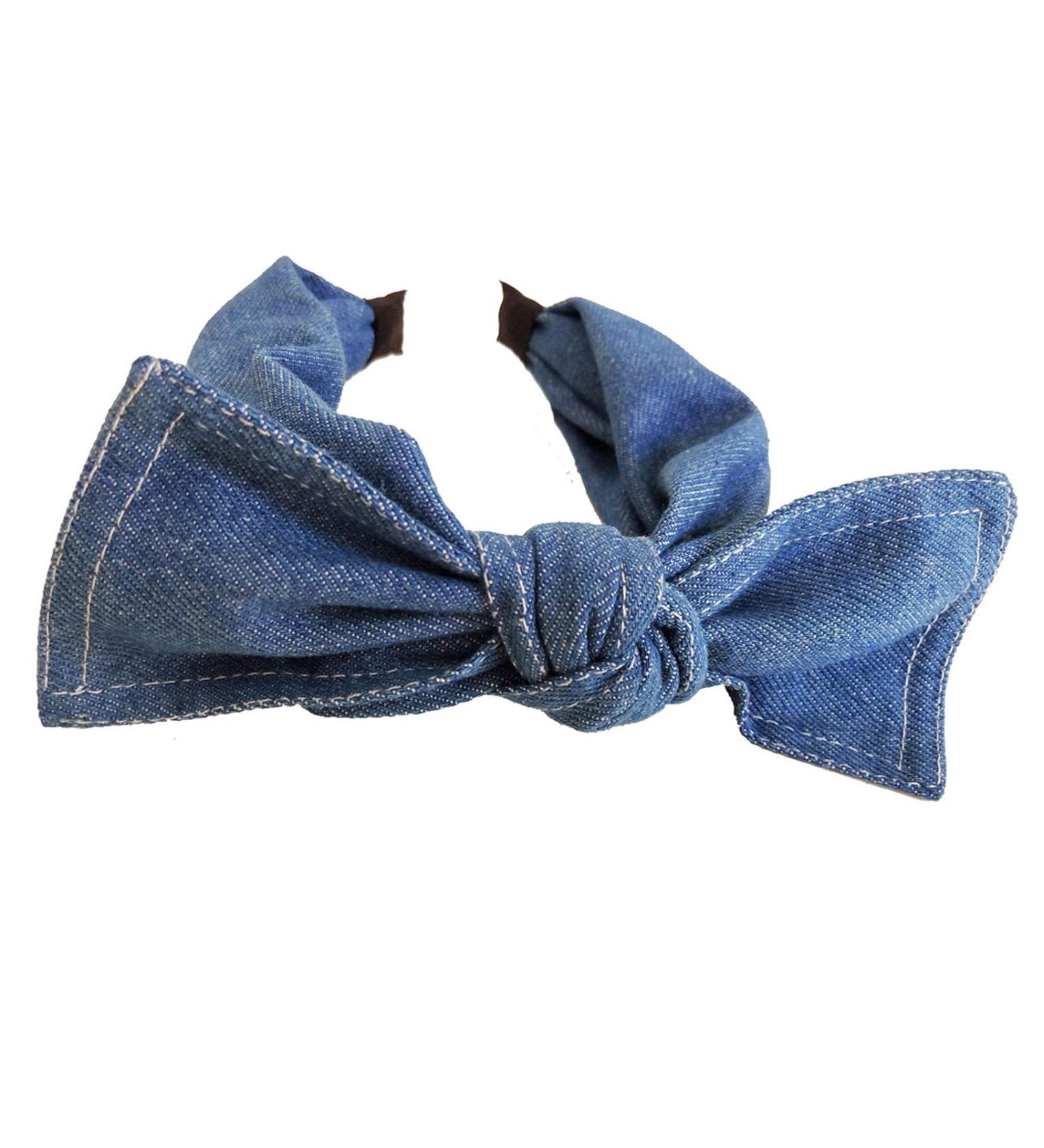 Denim Wide Knot Dot Headband Bow for Teens & Women - Blue Hair Accessories - Buy Online on GoSupps.com