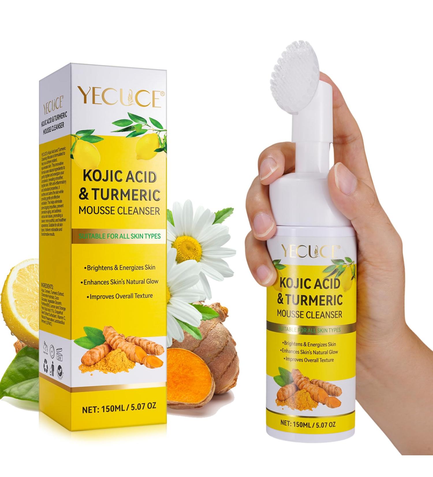 Turmeric Cleansing Mousse & Kojic Acid Facial Cleanser | Deep Clean Pores & Firm Skin | 150ML - International Shipping - Buy Online on GoSupps.com