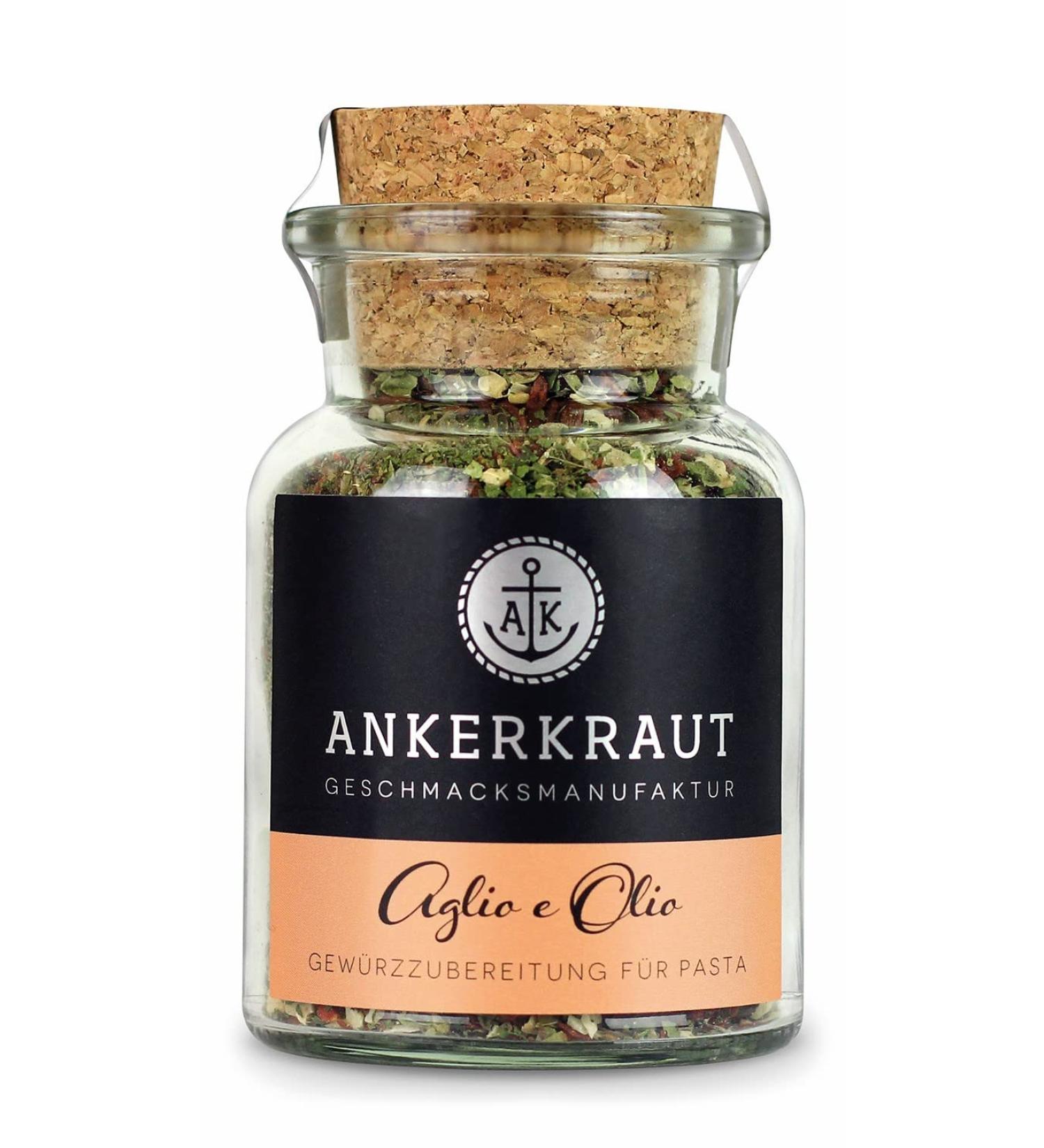 Ankerkraut Aglio e Olio - Premium Italian Spice Mix for Pasta & Spaghetti Noodles in 50g Cork Jar - Buy Online on GoSupps.com