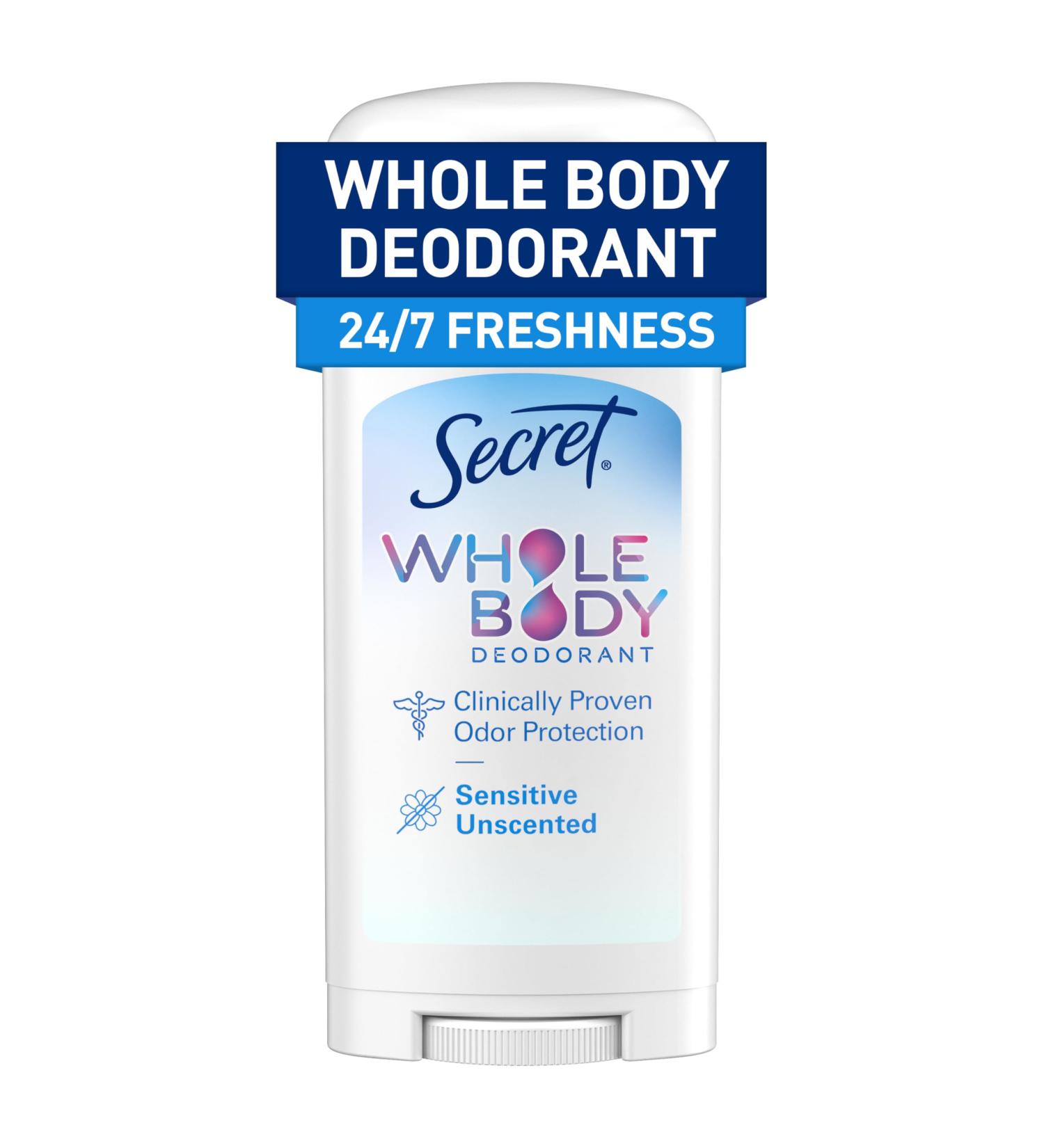 Secret Whole Body Deodorant Stick for Women Unscented Aluminum Free Deoderant Stick 72 HR Odor Protection 2.4 oz Unscented 2.4 Ounce (Pack of 1) - Buy Online on GoSupps.com