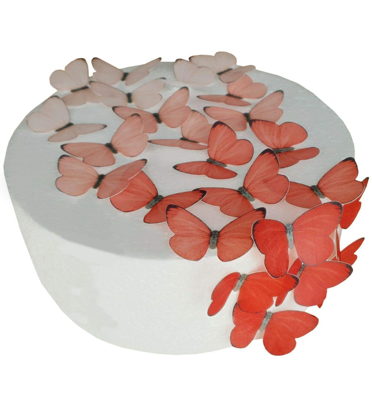 Pre-cut red butterflies edible rice/wafer paper cupcake cake dessert topper birthday party wedding baby shower children's party decorations (red)