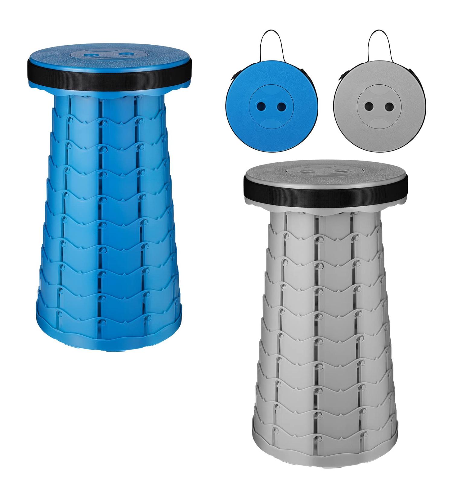 BOWINR 2 Pack Portable Telescopic Stool - Lightweight Folding Chair for Camping, Fishing, Hiking - Max Load 600 lbs - Blue & Grey (2022) - Buy Online on GoSupps.com
