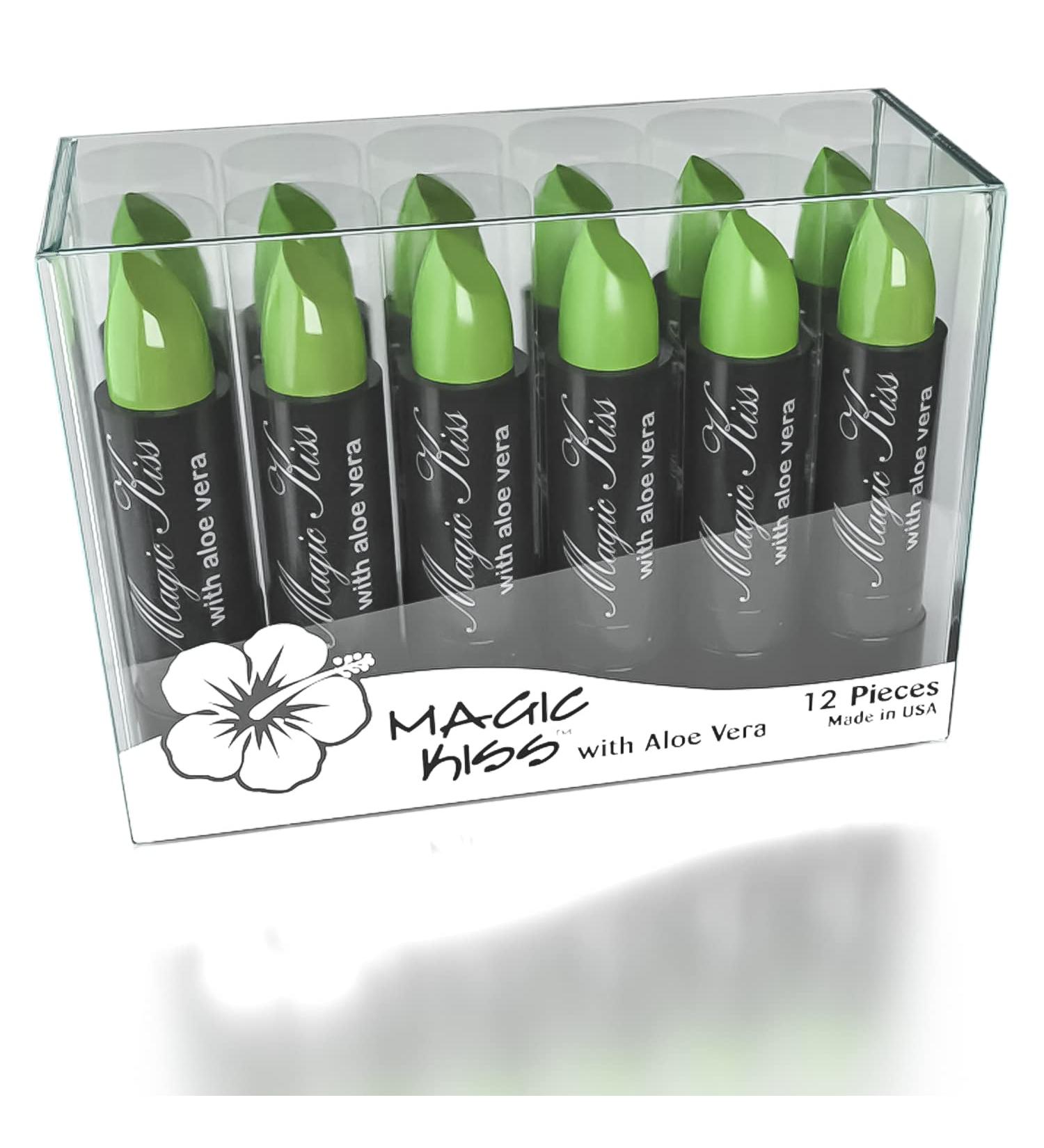 Magic Kiss Color Changing Aloe Vera Lipstick Set x12 (Green) | Made in USA - Buy Online on GoSupps.com