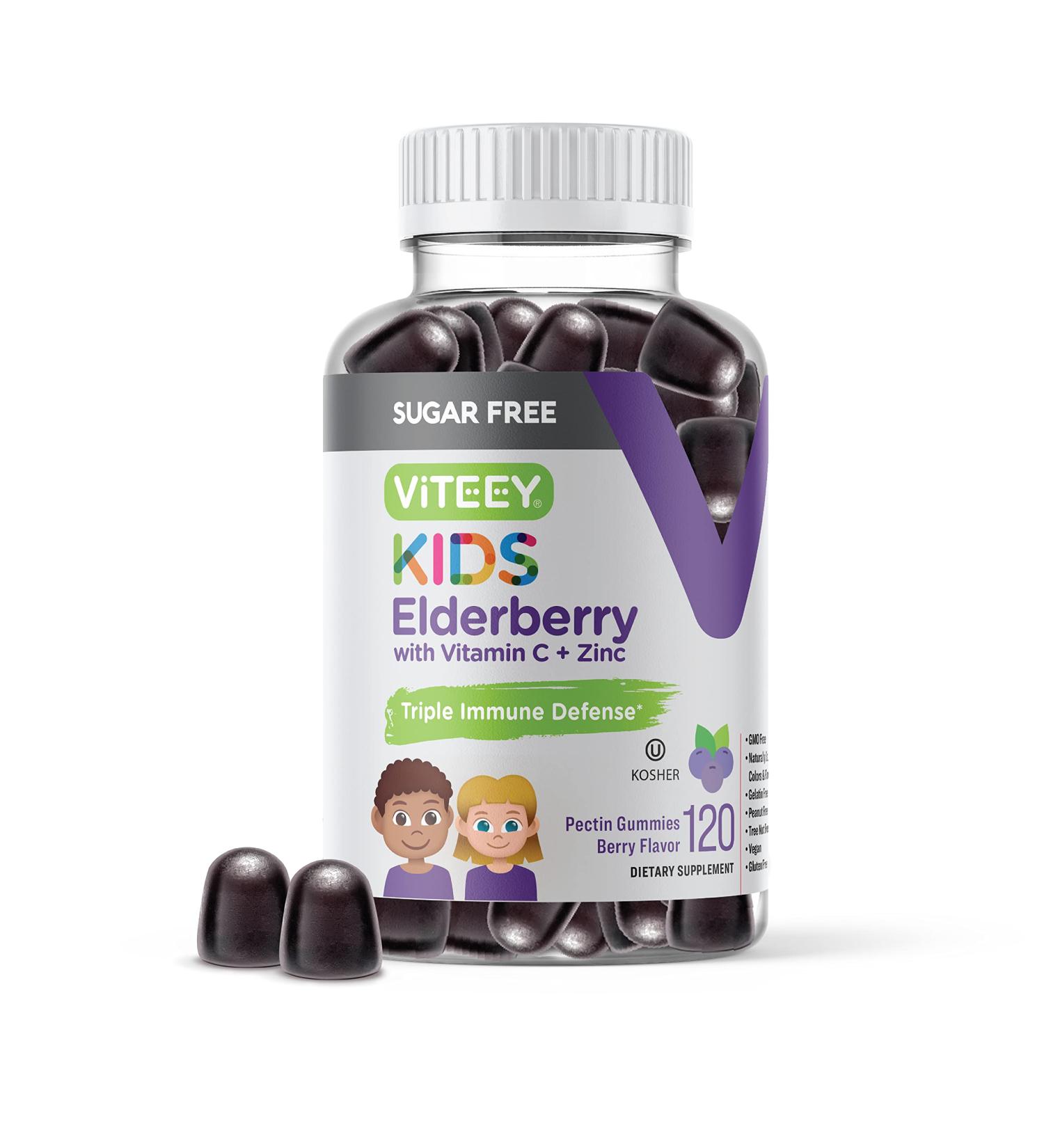 Sugar Free Sambucus Black Elderberry Gummies for Kids - Immune Booster with Vitamin C & Zinc - Vegan & Gluten Free - Berry Flavored Chewables - Buy Online on GoSupps.com