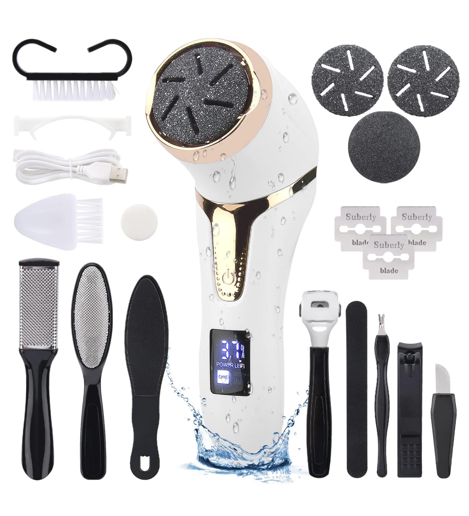 Electric Callus Remover with Dust Collector | Rechargeable & Waterproof Foot File | Professional Foot Care Kit for Dead Skin Removal - White - Buy Online on GoSupps.com