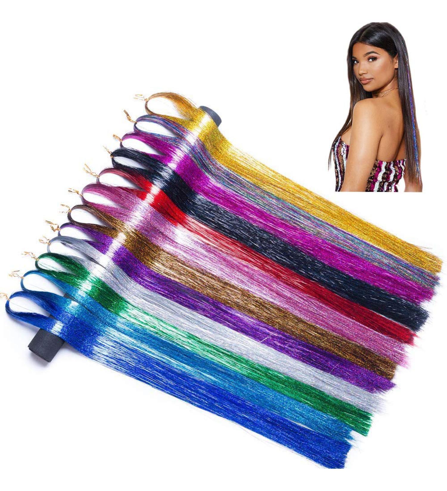 Natuce 4800-Piece 12 Colors Hair Lametta Strands - 120cm Sparkling Shiny Hair Extensions | Multi-Color Hair Strip for Stunning Looks - Buy Online on GoSupps.com