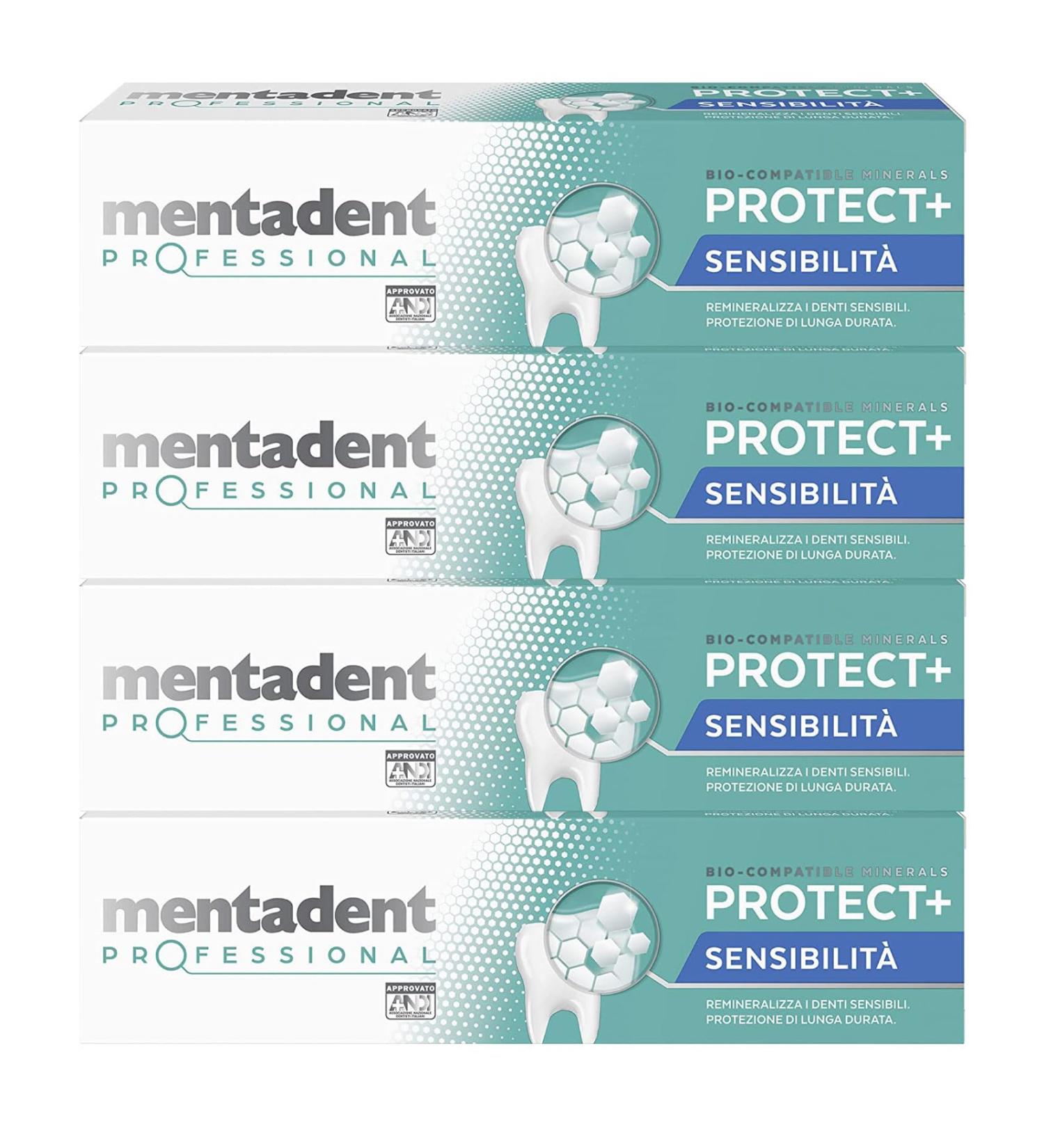 Mentadent Mentadent Professional Protect+ Sensitivity Toothpaste for sensitive teeth with biocompatible minerals and potassium - 4 x 75ml bottles