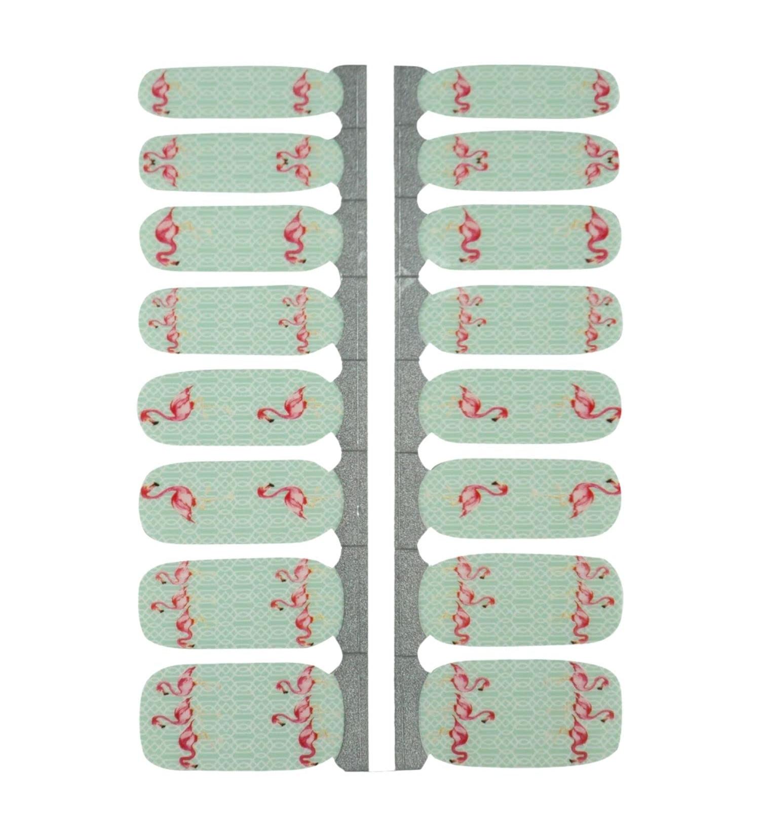 My nails nail foils flamingo i 16 ultra-thin nail polish strip pattern/white/green i self-adhesive premium nail art wraps i sticks to natural and lacquered acrylic gel & shellac nails