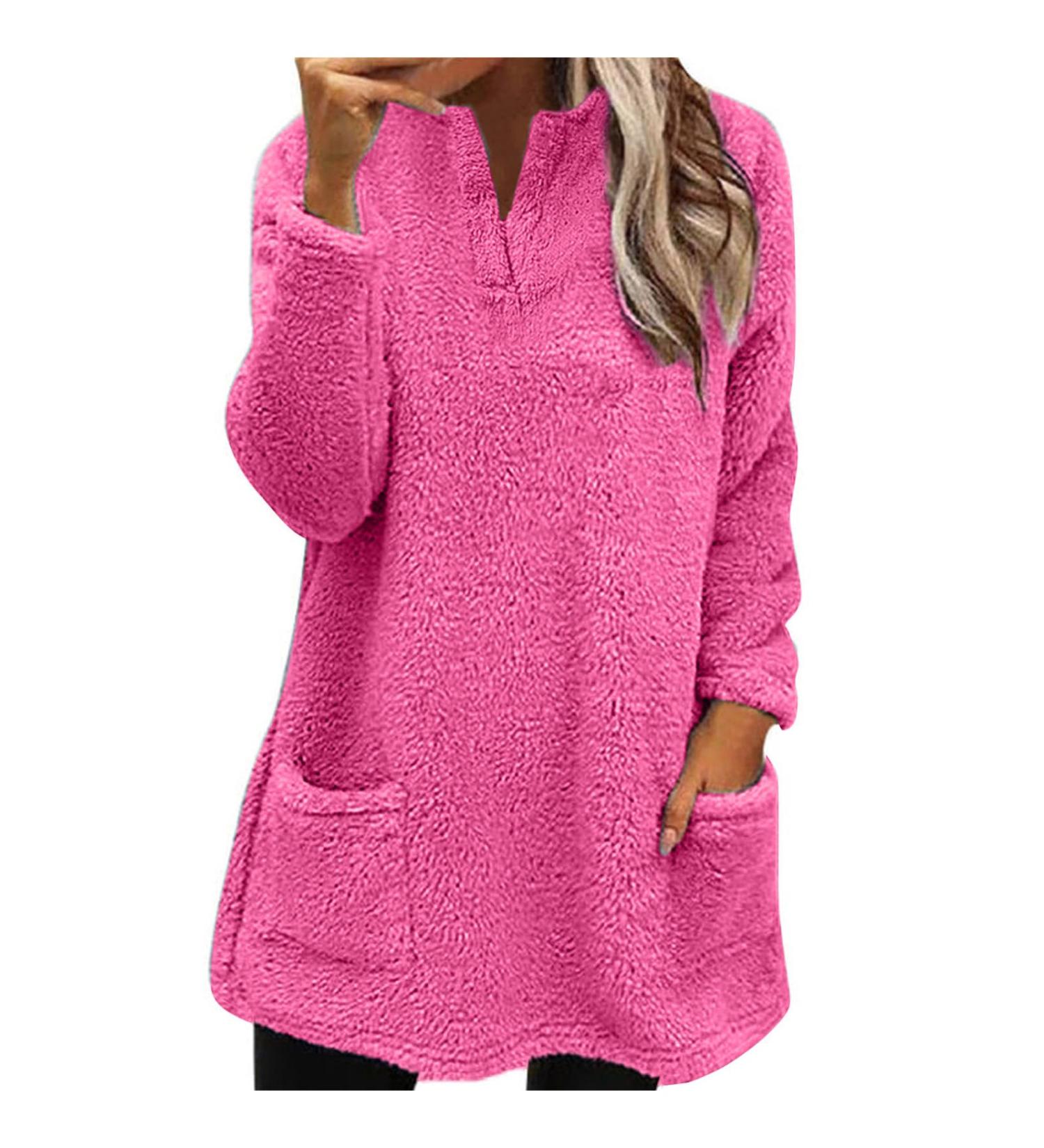 AMhomely Women's Plus Size Double Fleece Hooded Jumper - Soft Teddy Fleece Hoodies with Pocket for Winter - Lightweight Lounge Tops - Hot Pink XXL - Buy Online on GoSupps.com