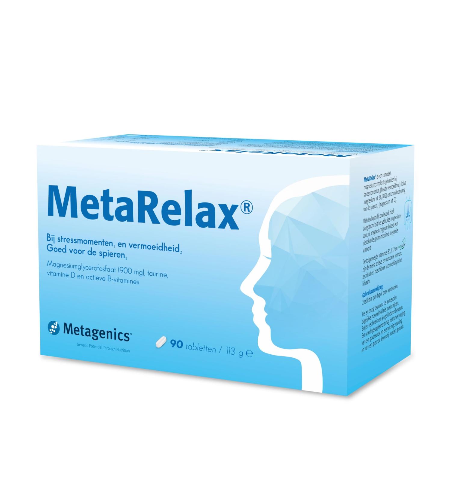 MetaRelax Magnesium and Vitamin Complex - 24-Hour Extended Action Dietary Supplement - Day and Night - Moment of Stress Fatigue and Muscle Tension - 90 Tablets - 45 Days - Buy Online on GoSupps.com