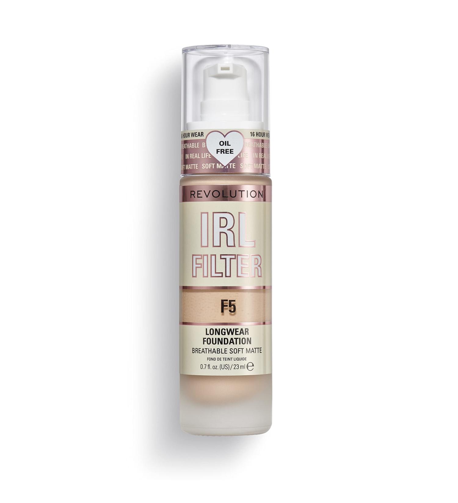 Makeup Revolution IRL Filter Longwear Foundation F5 Fair To Light Skin Tones 23ml - Matte Finish, 16 Hour Wear (Pack of 1) - Buy Online on GoSupps.com