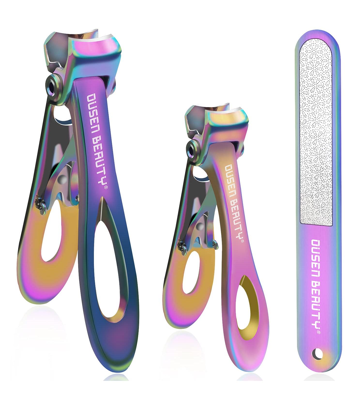 Extra Wide Jaw Nail Clippers for Thick Nails - Stainless Steel Toenail Trimmer Set for Seniors & Men & Women - 3 Pcs Chromatic Nail Cutter with File (Curved) - Buy Online on GoSupps.com