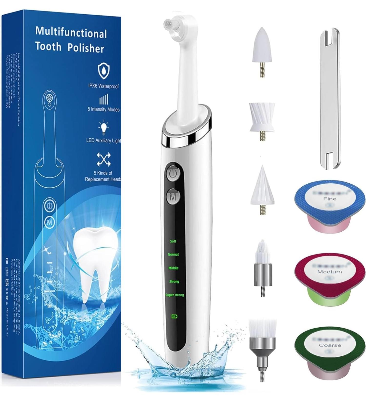 Electric Tooth Polisher Kit for Teeth Whitening & Stain Removal - Includes 5 Brush Heads and 3 Polishing Pastes - Buy Online on GoSupps.com