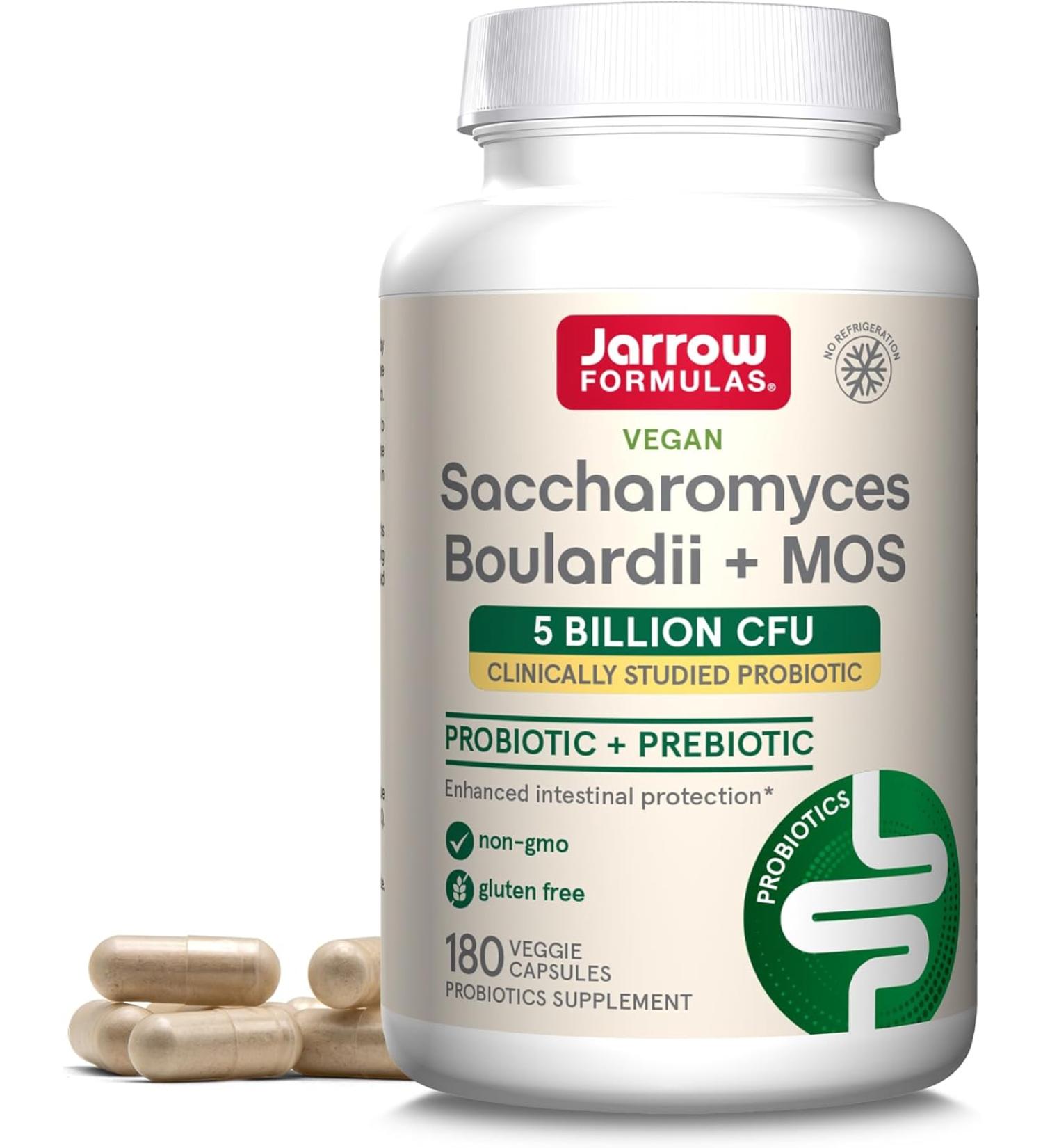 Jarrow Formulas Saccharomyces Boulardii + MOS 5 Billion 180 Veggie Caps - Probiotic + Prebiotic - Intestinal Tract Support  - Buy Online on GoSupps.com