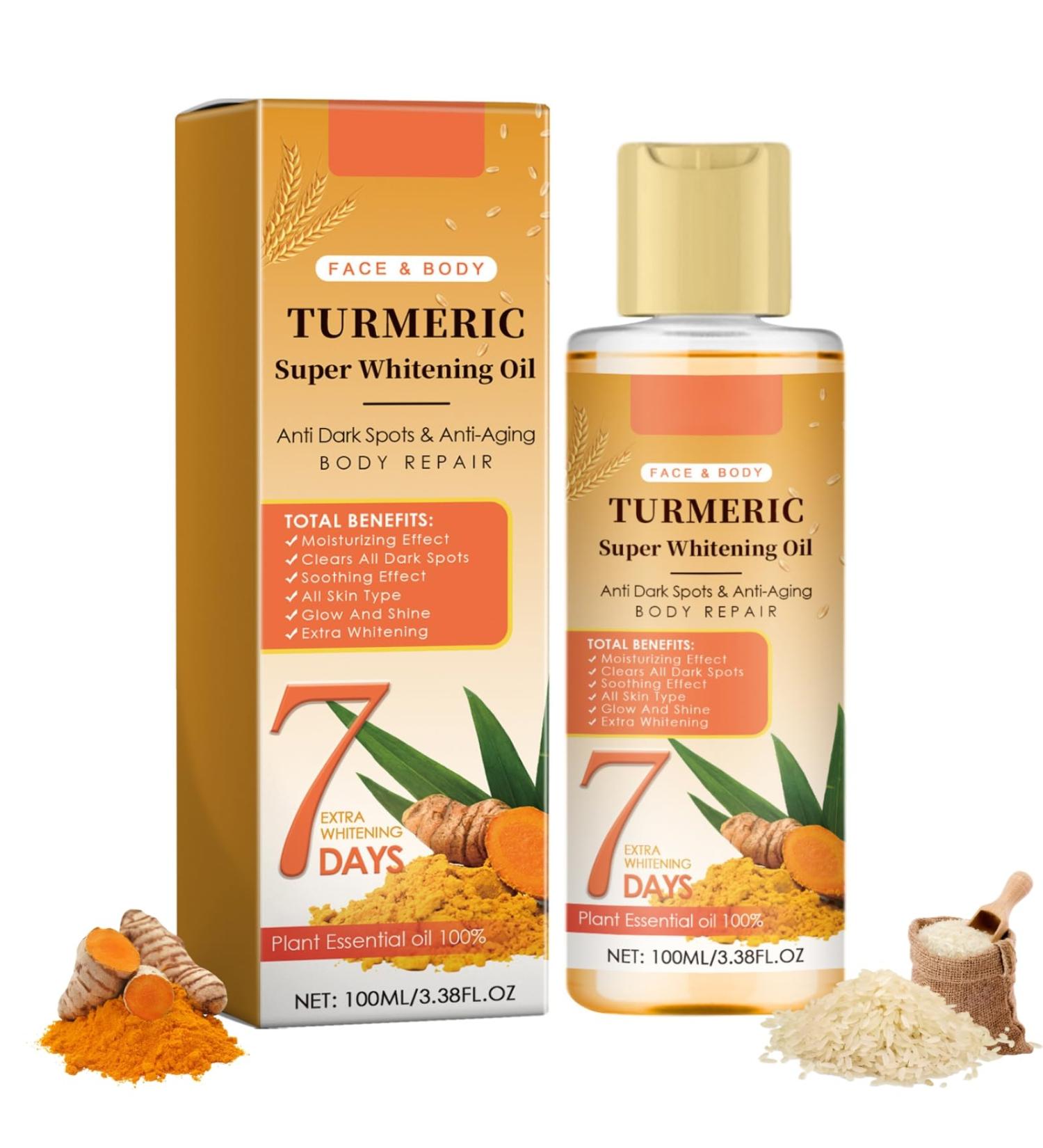 Turmeric Oil for Dark Spots and Skin Whitening Face and Body Treatment Anti-Aging 100ml Reduces Dark Spots Improves Skin Tone Moisturizes and Rejuvenates 100% Plant Essential Oil - Buy Online on GoSupps.com