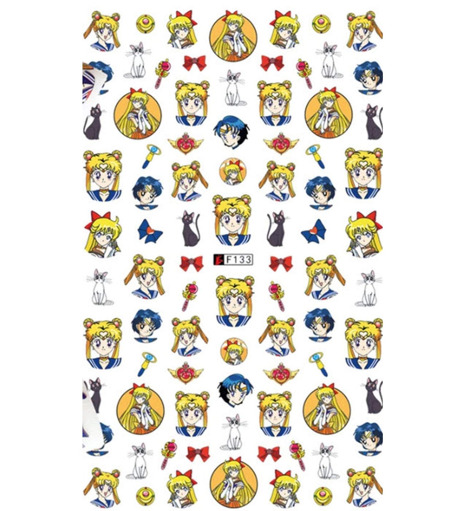 Cartoon Anime Sailor Princess Luna Nail Art Stickers - Geek Love Heart Bows Planes over 50 Stickers Kawaii Accessories for Finger Nail Art Decoration for Woman Teens and Girls Moon Princess