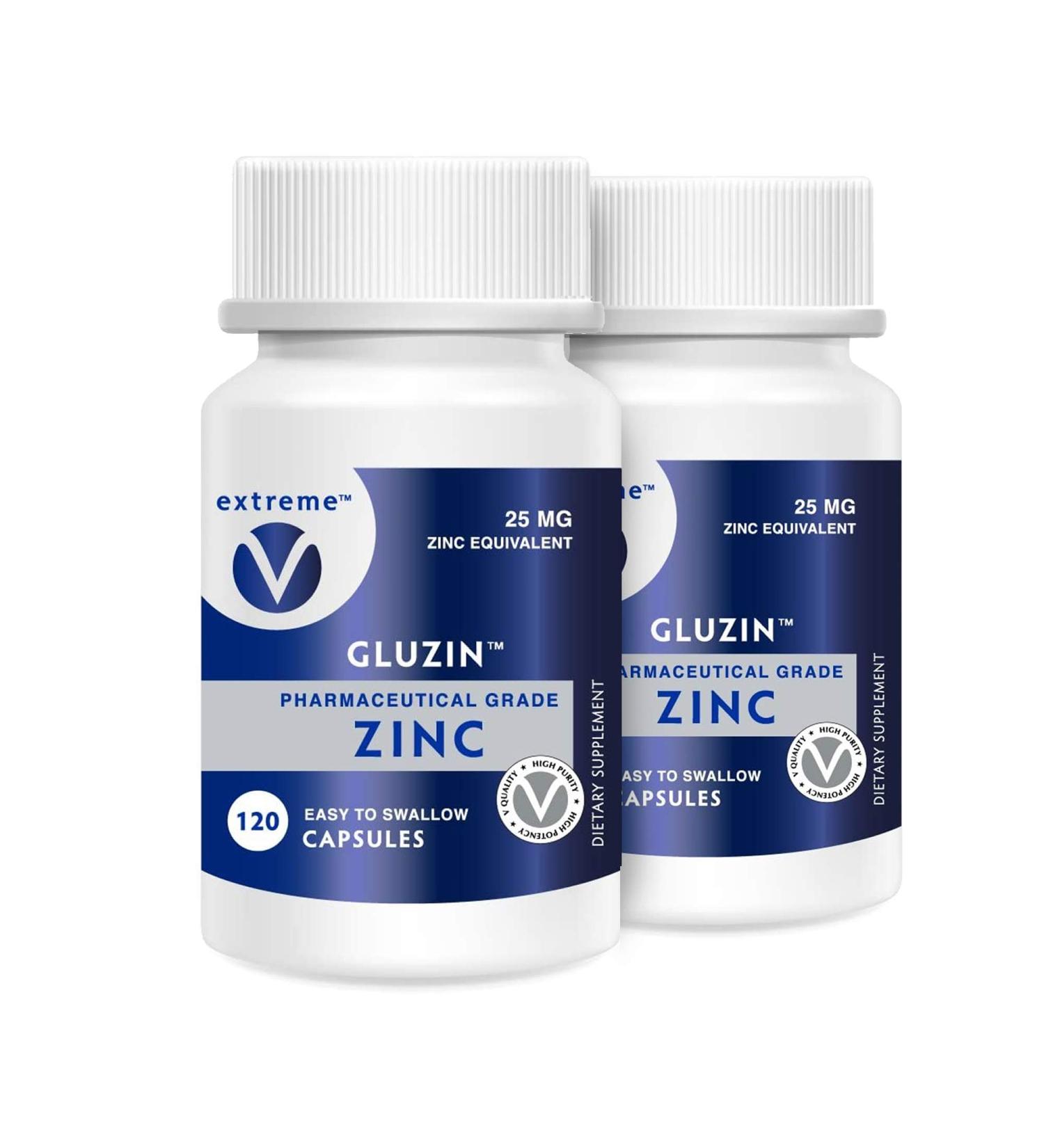 Gluzin 25MG Pharmaceutical Grade Zinc - Frontline Defense - Vegan - 2 Bottles (240 Vegetarian Capsules) - Buy Online on GoSupps.com