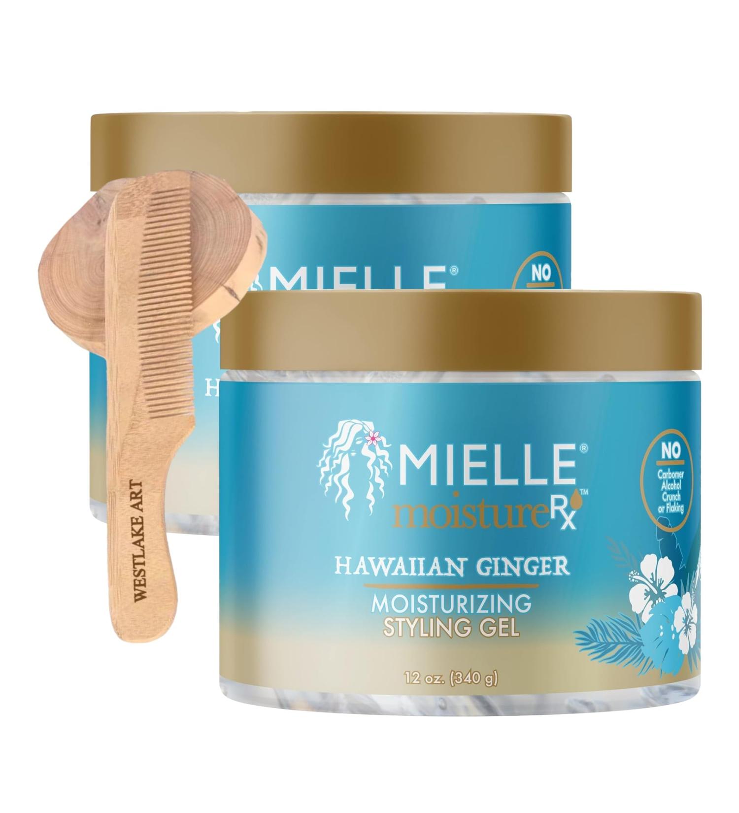Styling Gel Moisture Rx Hawaiian Ginger Hair 12oz - Long-Lasting Hold Vitamin-Enriched Curls & Waves Bundle with Wooden Comb - Pack of 2 - Buy Online on GoSupps.com