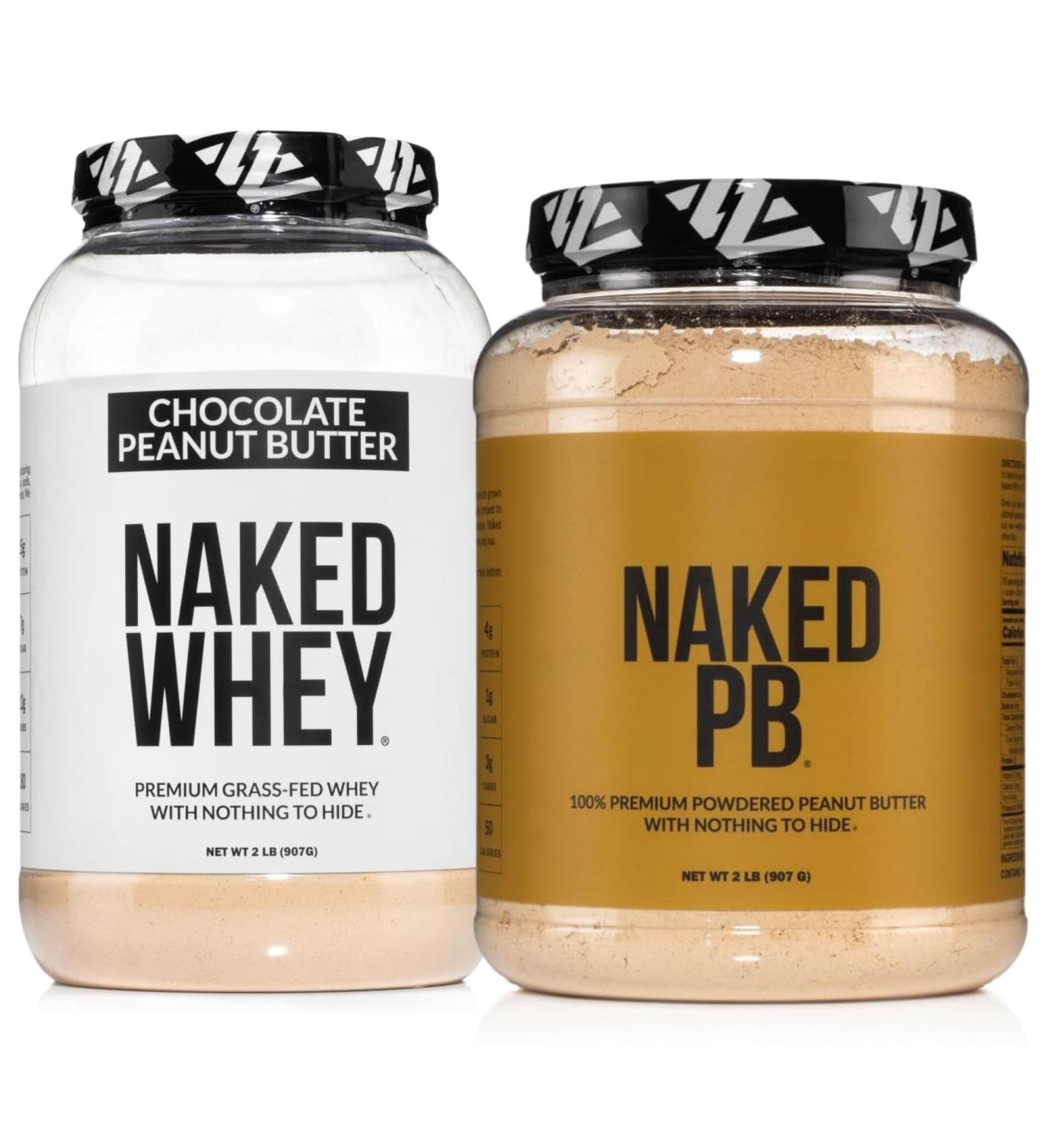 NAKED Whey Chocolate Peanut Butter Protein Powder (21 Servings) + PB Powdered Peanut Butter 2LB (76 Servings) Grass-Fed Bulk Non-GMO Gluten Free Soy Free Vegan - Buy Online on GoSupps.com