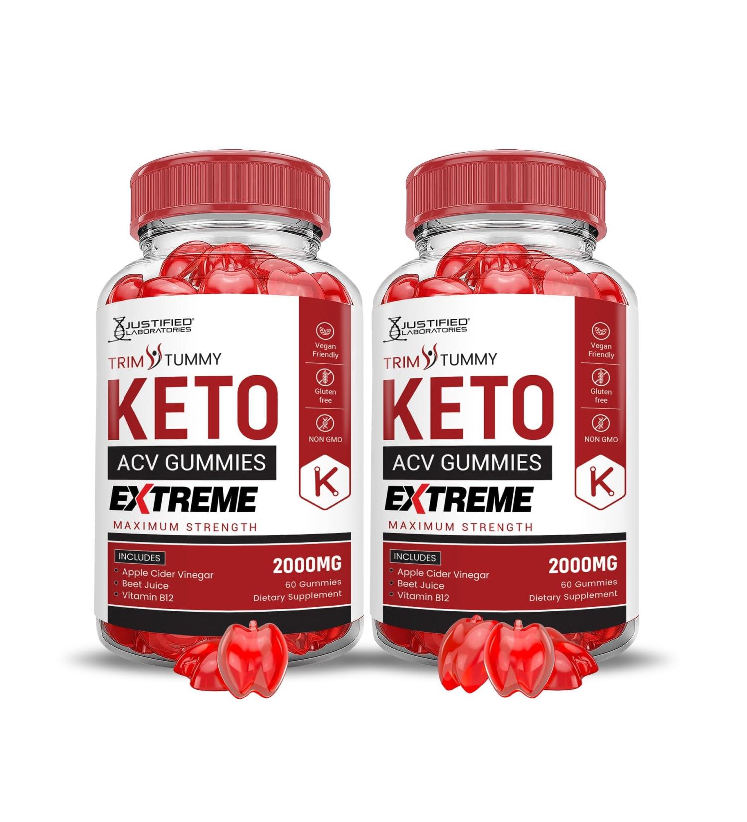 Justified Laboratories (2 Pack Trim Tummy Keto ACV Gummies Extreme 2000MG Trim Tummy Keto Gummies Apple Cider Vinegar Formulated with Pomegranate Beet Juice Powder B12 Vegan Non GMO 120 Gummys 60 Count (Pack of 2) - Buy Online on GoSupps.com