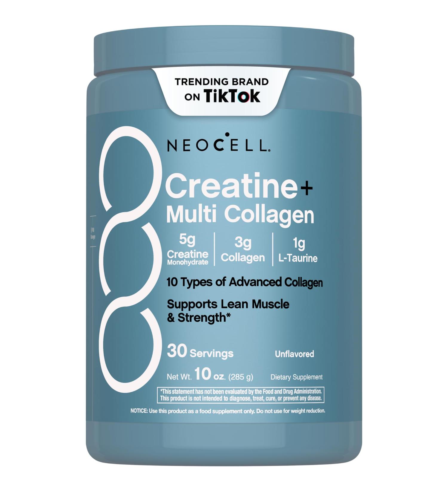 NeoCell Creatine Monohydrate Powder | 30 Servings | with Multi Collagen Peptides | Unflavored | for Women and Men - Buy Online on GoSupps.com
