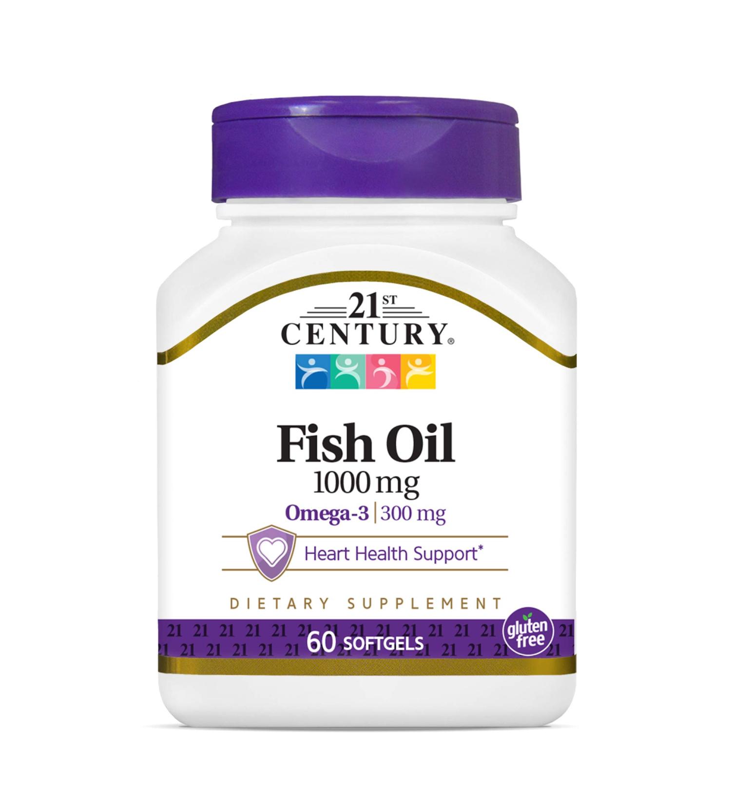 21st Century Fish Oil 1000 mg - 60 Softgels | Omega-3 Supplement for Heart Health - Buy Online on GoSupps.com