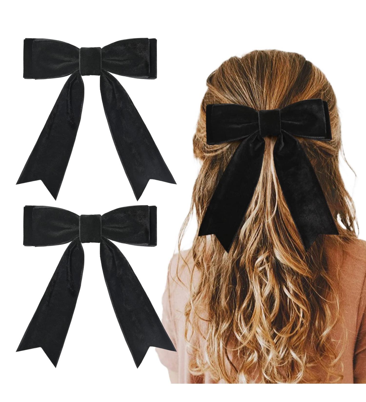 2PCS Velvet Black Hair Bows Hair Clips Ponytail Holder Accessories for Girls Toddlers - Buy Online on GoSupps.com