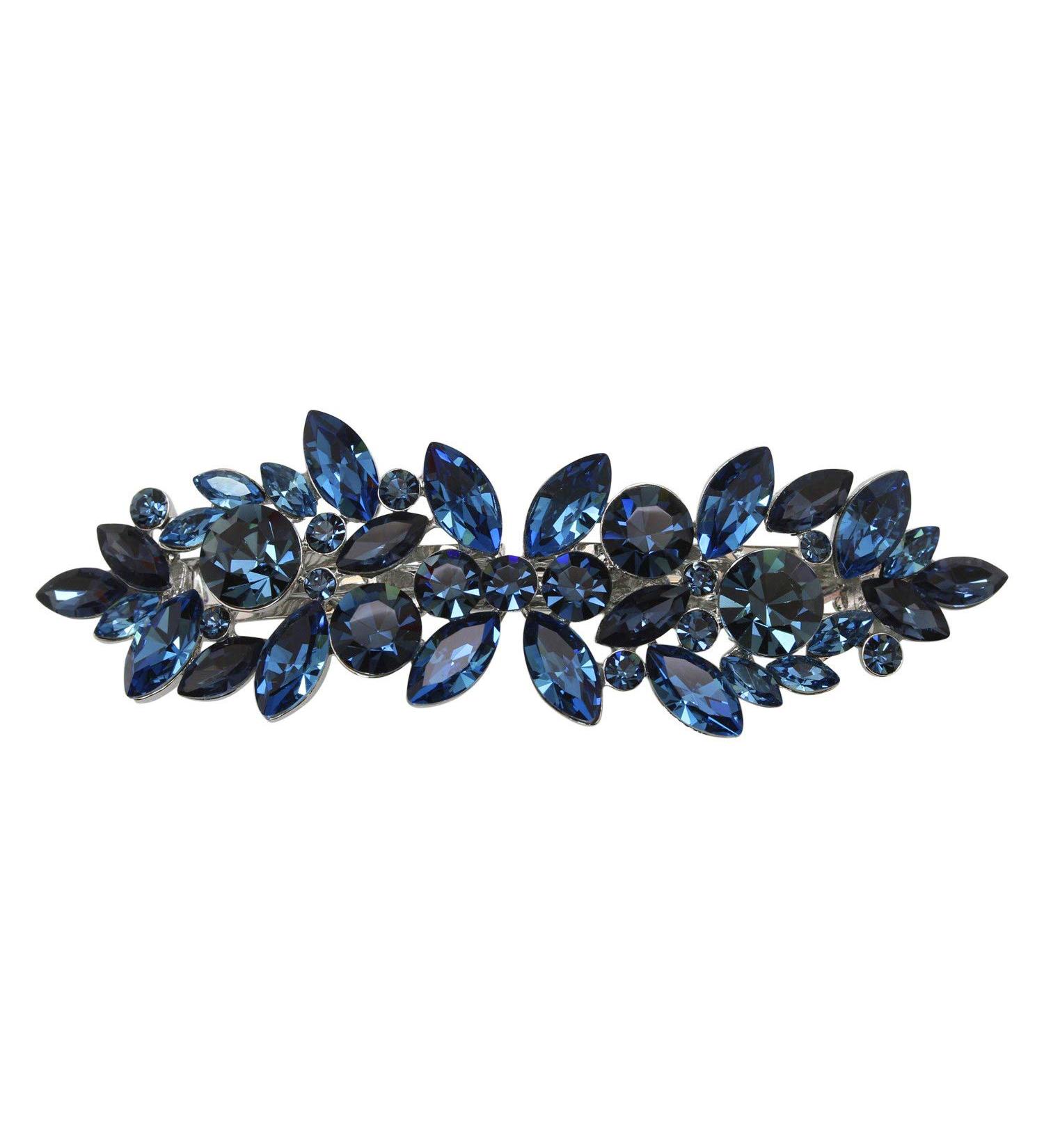 Faship Navy Blue Rhinestone Floral Hair Barrette Clip - Stunning Crystal Accessory - Buy Online on GoSupps.com