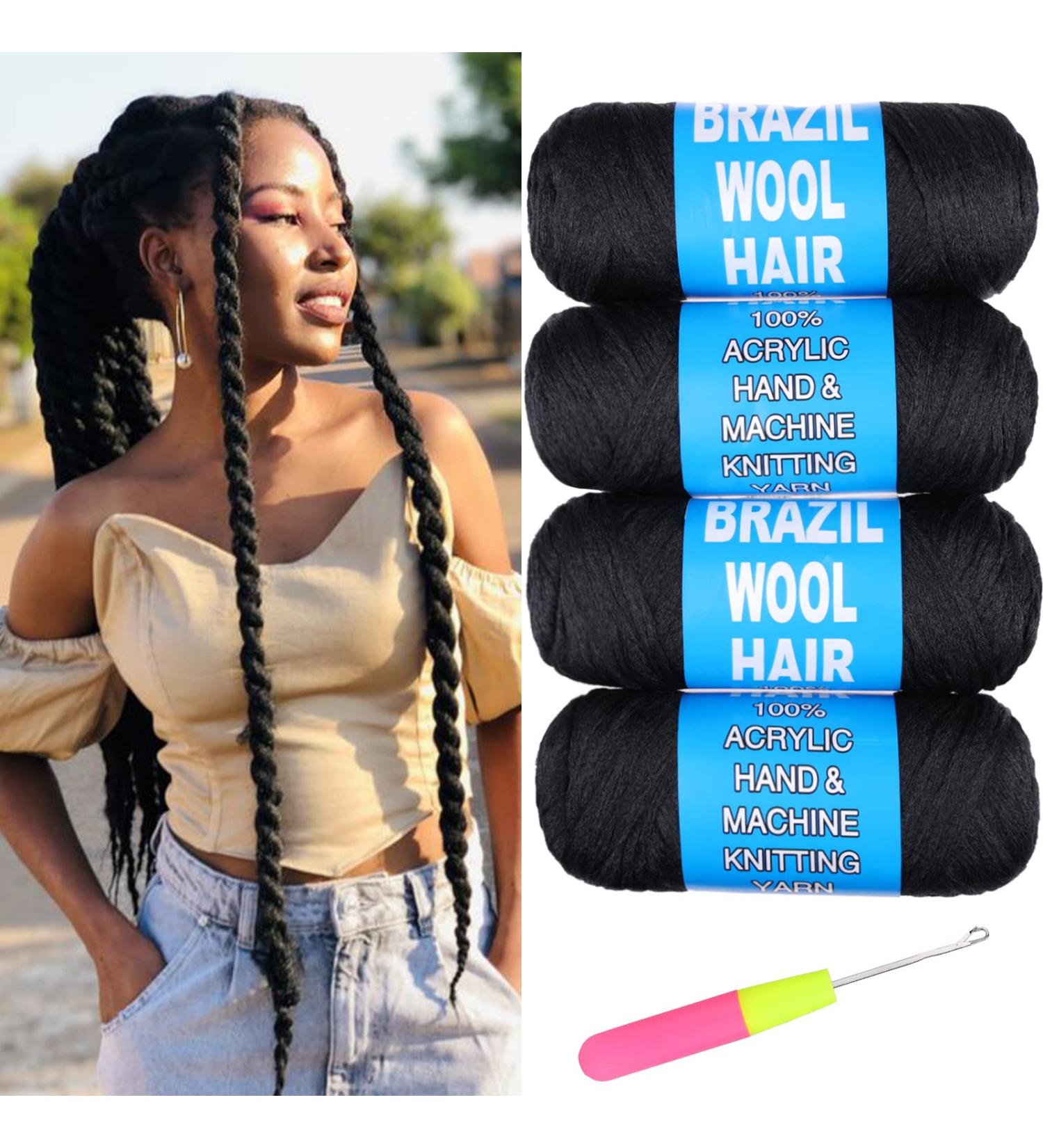 RuiYok 4Pcs Natural Black Brazilian Wool Hair for Braids - Acrylic Hand Knitting Yarn for Hair Braiding & Extensions - Jumbo Braids, Faux Locs & Senegalese Twists (1B) - Buy Online on GoSupps.com