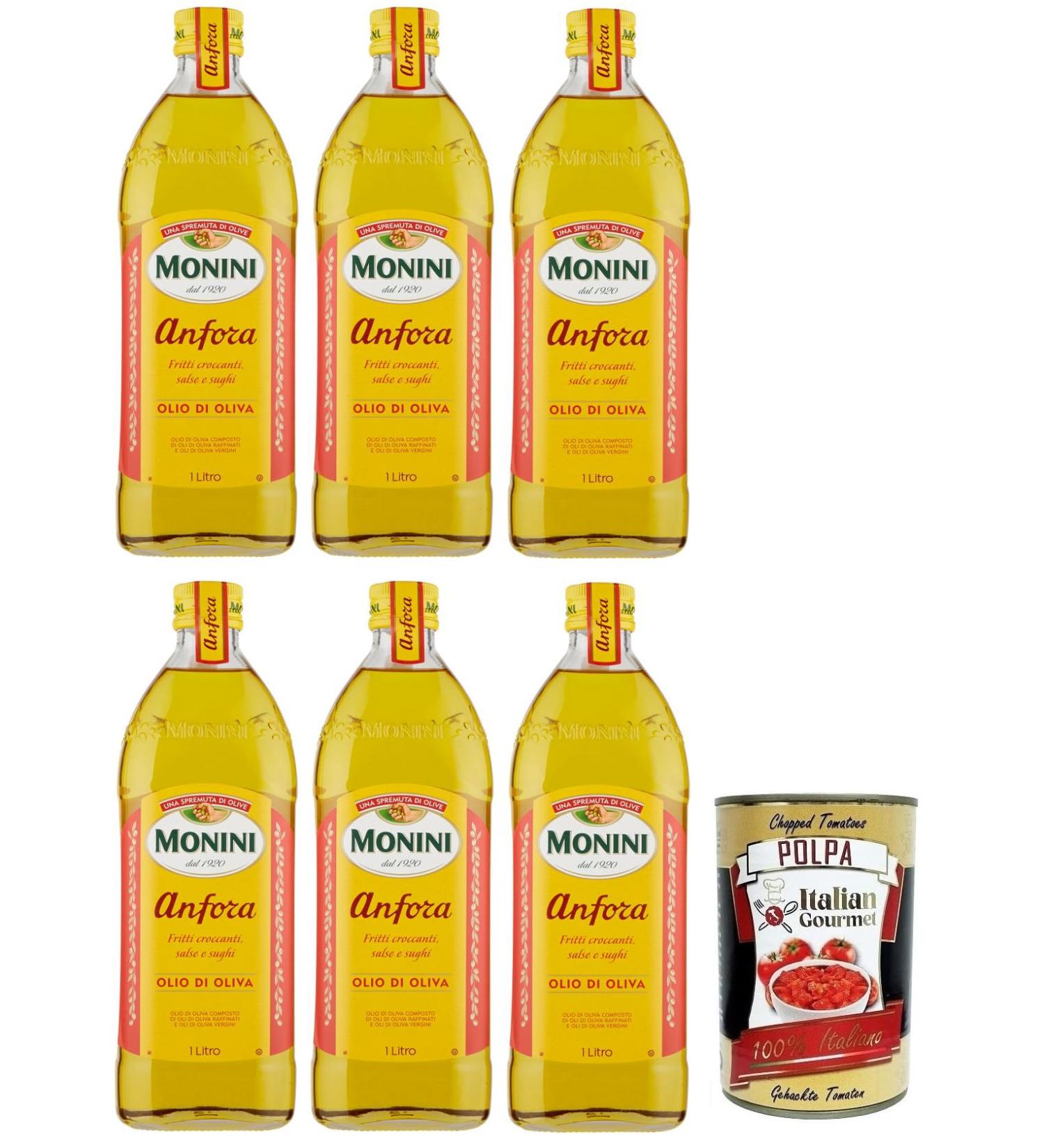  Italian Gourmet E.R. Monini Anfora Olio Di Olio Di Oliva Set of 6 olive oil glasses Ideal for crispy fried foods sauces and gravies 1 l + Italian Gourmet Polpa di Pomodoro box 400 g - Buy Online on GoSupps.com