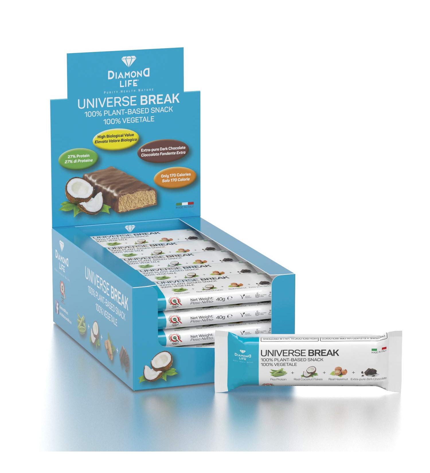 UNIVERSE BREAK - Coconut Flavour - Perfectly balanced low-calorie plant-based bar - Diamond Life
