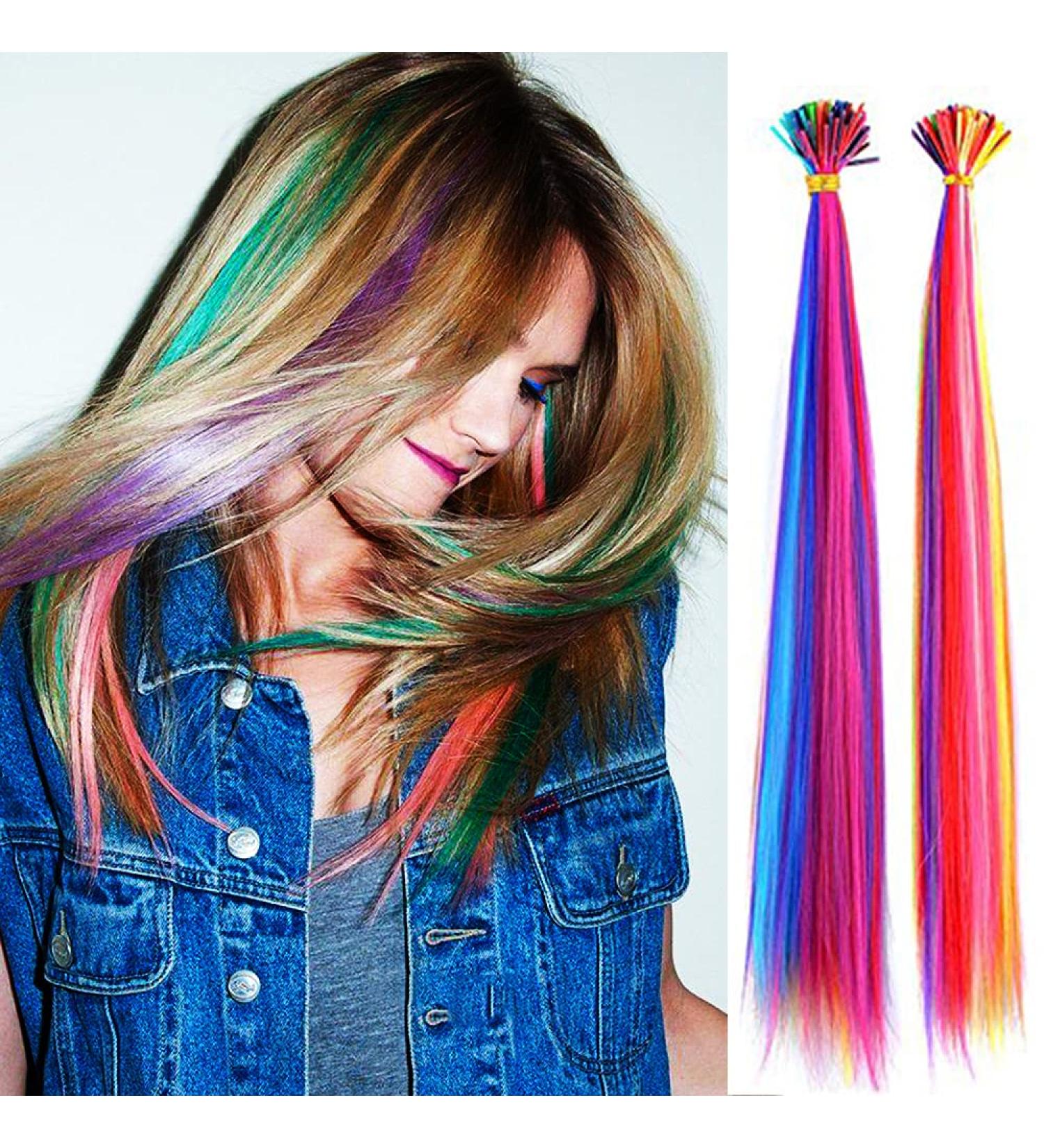 100 Strands 20 Party Colors I-Tip Hair Extensions - Synthetic Heat Resistant Long Straight Hairpieces - 10 Mix-colors Micro Ring Hair Accessories - Buy Online on GoSupps.com