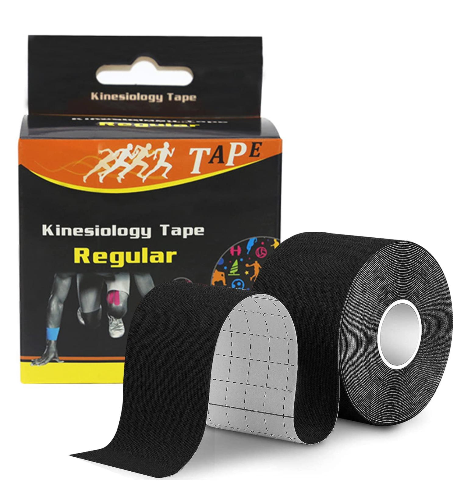 Kinesiology Tape Athletic Tape Elastic Therapeutic Sports Tape for Pain Relief Muscle Recovery and Joint Support Shoulder Knee Tennis Elbow Ankle Support Waterproof Breathable Latex Free 2" x 16.4 feet Per Roll Black Black 1 - Buy Online on GoSupps.com