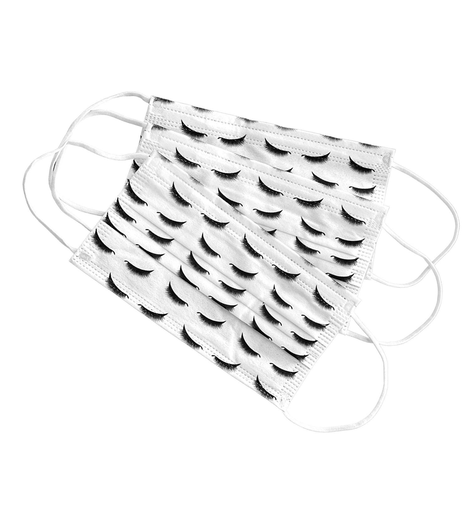 Volume Lash Print Disposable Face Mask | 50 Pack | Lash Eyelash Pattern Printed 3D Volume Design for Lash Care Artist Technician