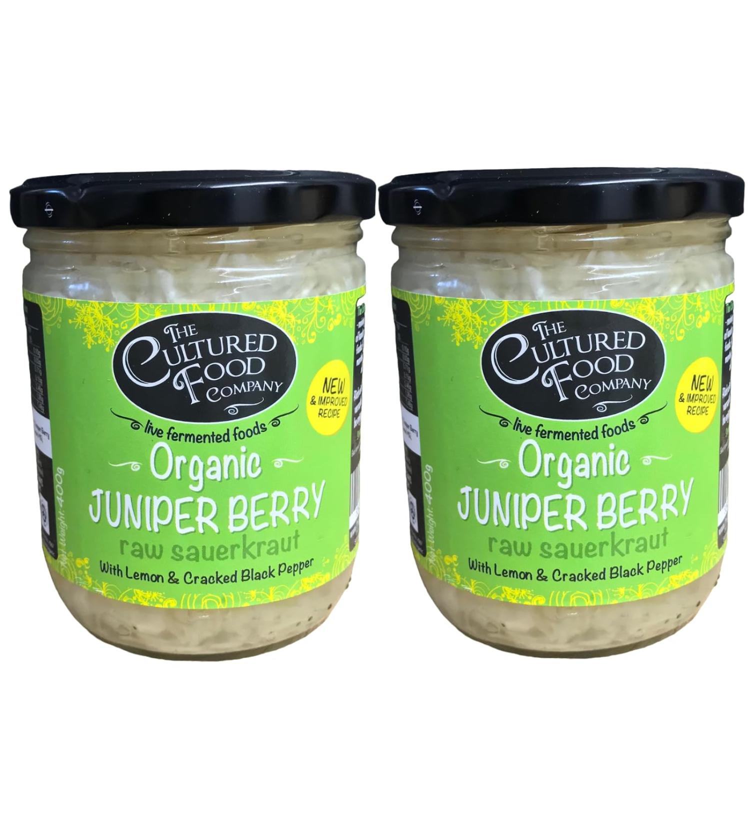 Juniper Berry with Lemon and Cracked Black Pepper Organic Sauerkraut - Raw & Unpasteurised - Traditionally Fermented - 2 x 400g Jar - by The Cultured Food Company - Buy Online on GoSupps.com
