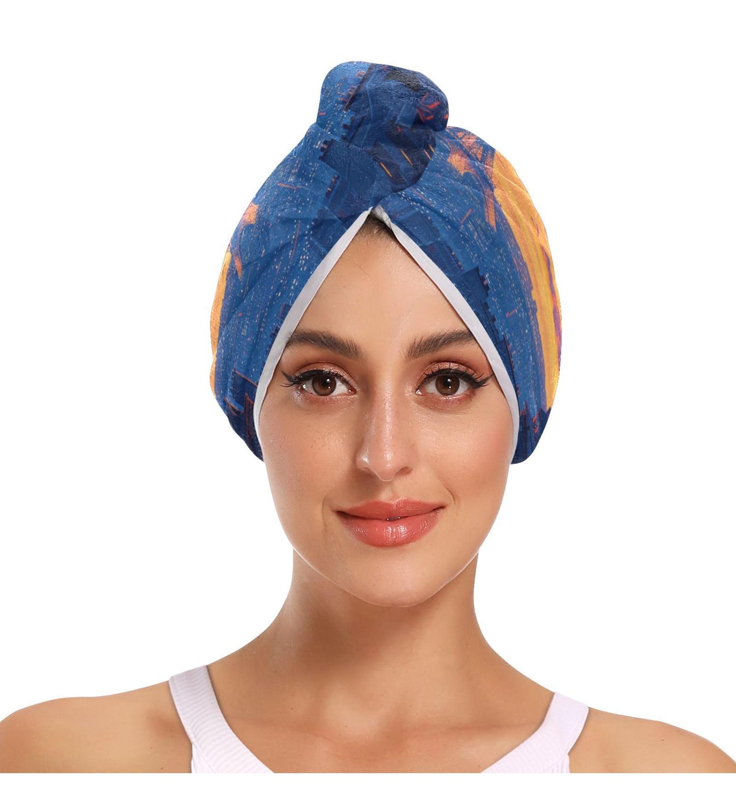 Starry Night Eiffel Tower Hair Towel Set | Super Absorbent Quick Dry Hair Turbans for Women & Girls - Buy Online on GoSupps.com