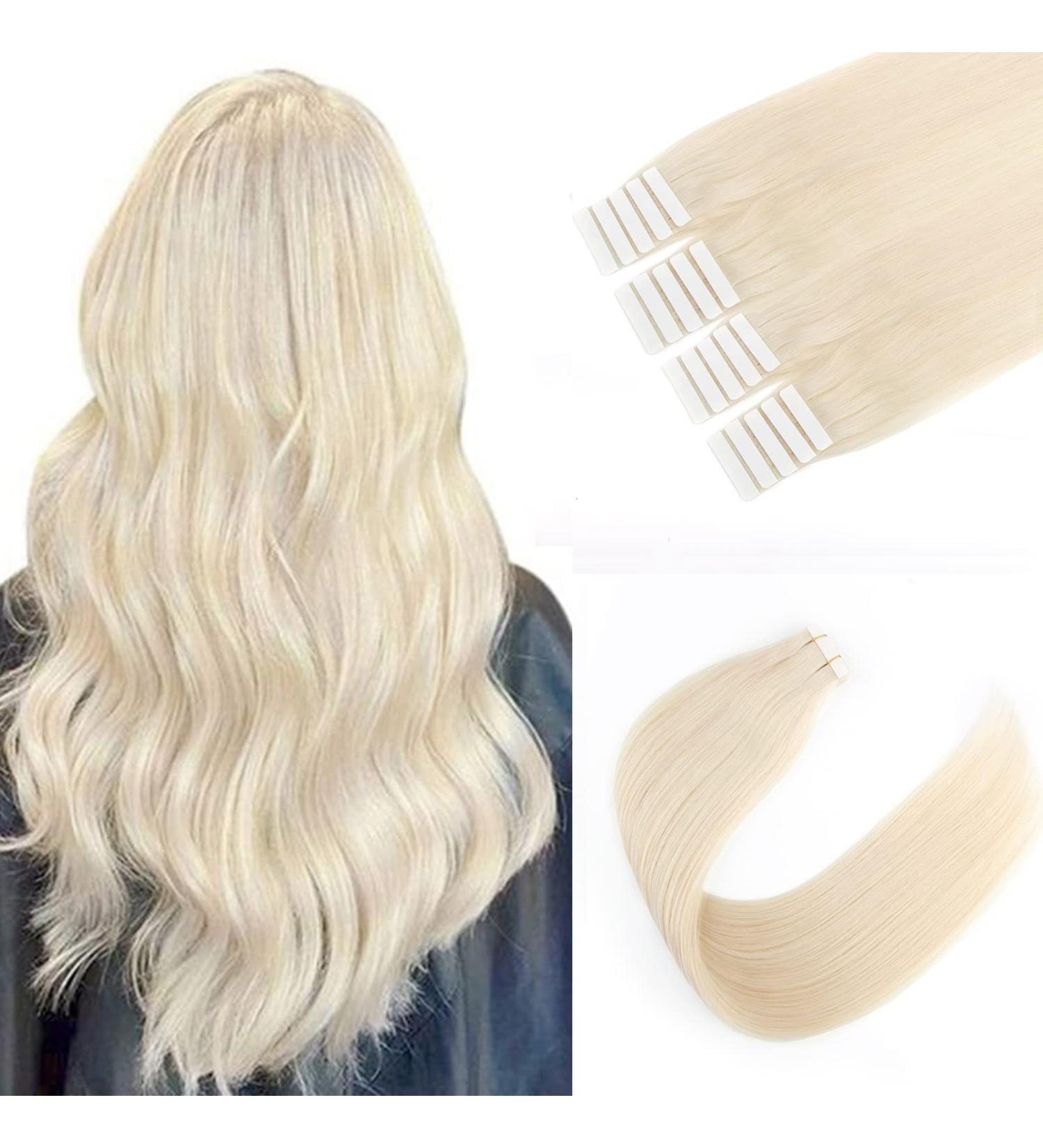 Sixstarhair Invisible Tape Extensions | Real Hair 20PCs 50g 55cm #60 Blond | Premium Remy Tape In Hair Extensions - Buy Online on GoSupps.com