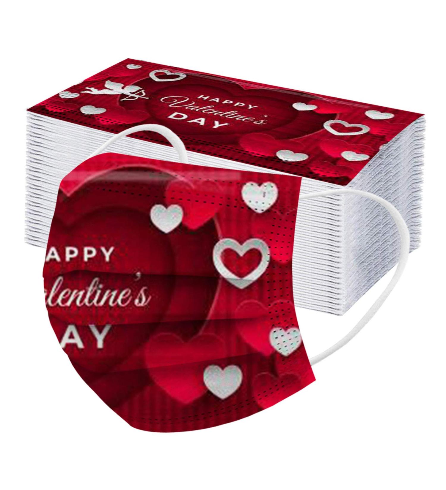 50PCS Disposable Face_Mask Valentine's Day Face_Mask for Adult Heart Shaped Design 3Ply Breathable Anti-Dust Safety Protection with Elastic Earloop & Nose Bridge - Buy Online on GoSupps.com