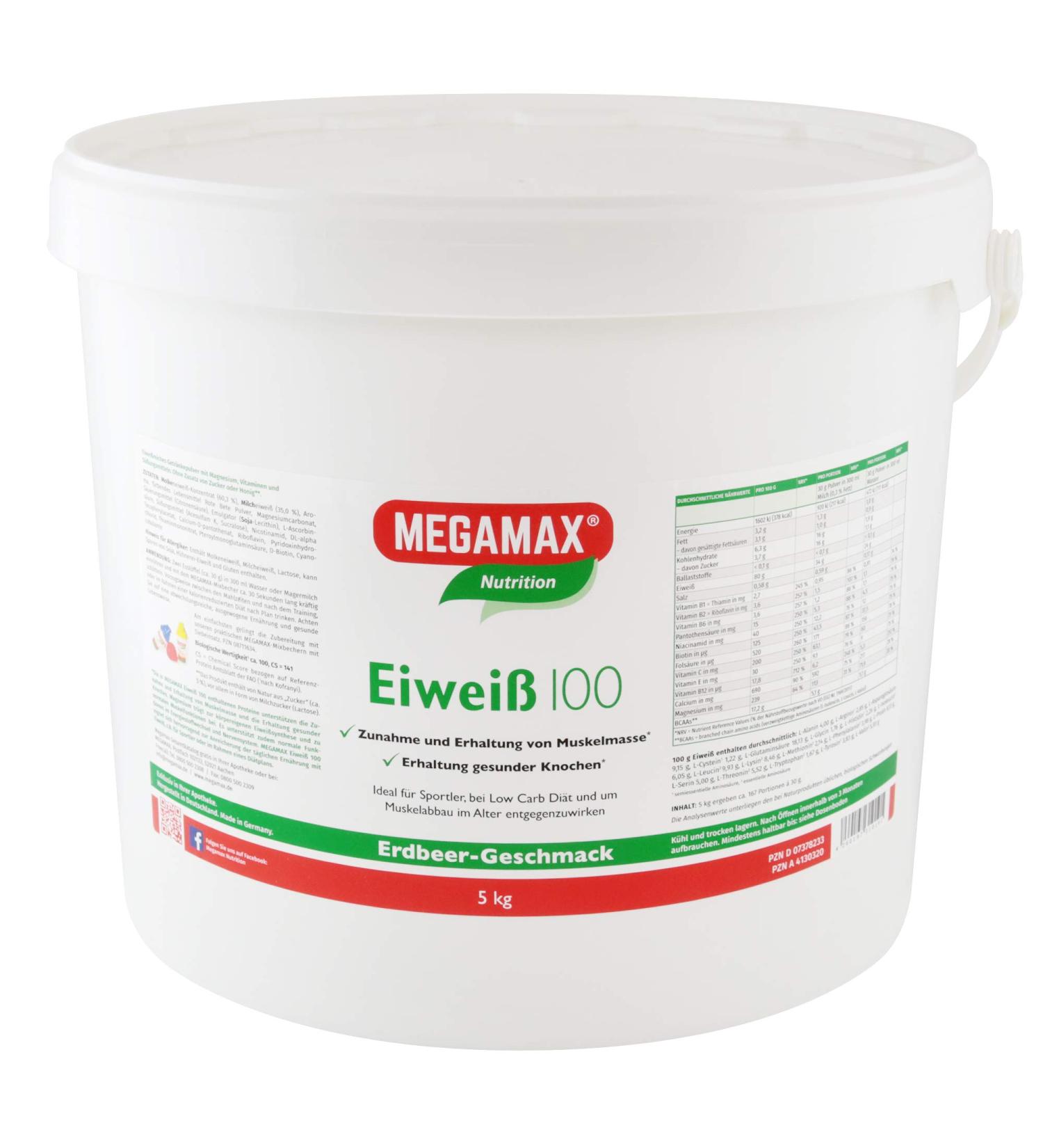 Megamax Protein Strawberry 5 kg | Low Carb & Aspartame-Free | Ideal for Muscle Building & Baking | High-Quality Protein Powder with Amino Acids - Buy Online on GoSupps.com