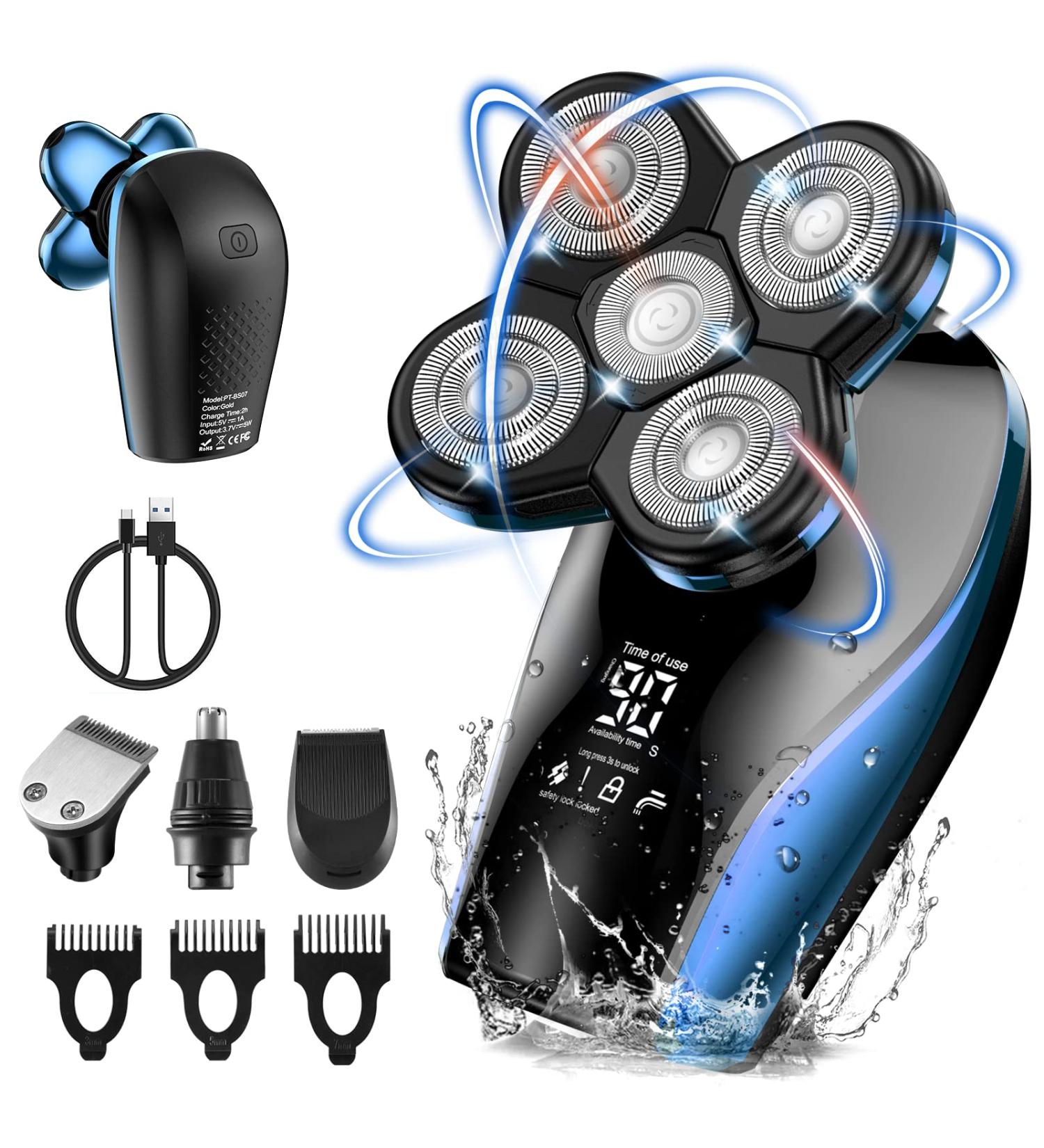 ATEEN Head Shaver - 5D Floating Smooth Shave Grooming Kit for Bald Men - Anti-Pinch, Cordless Rechargeable Electric Razor - Wet & Dry, LED Display - Lavender - Buy Online on GoSupps.com
