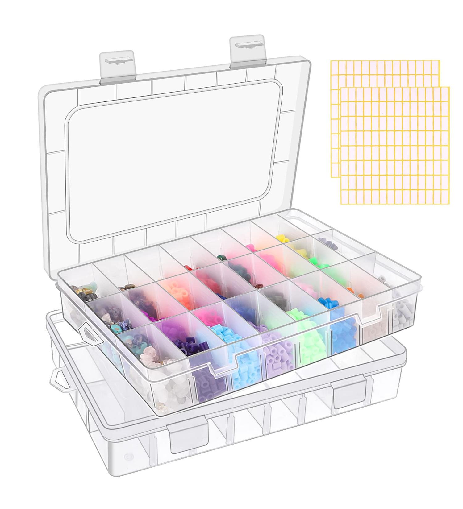 2 Pack 24 Grid Clear Plastic Organizer Box with Adjustable Divider - Craft and Bead Storage Container for DIY Jewelry, Tackles - Includes Label Stickers - Buy Online on GoSupps.com