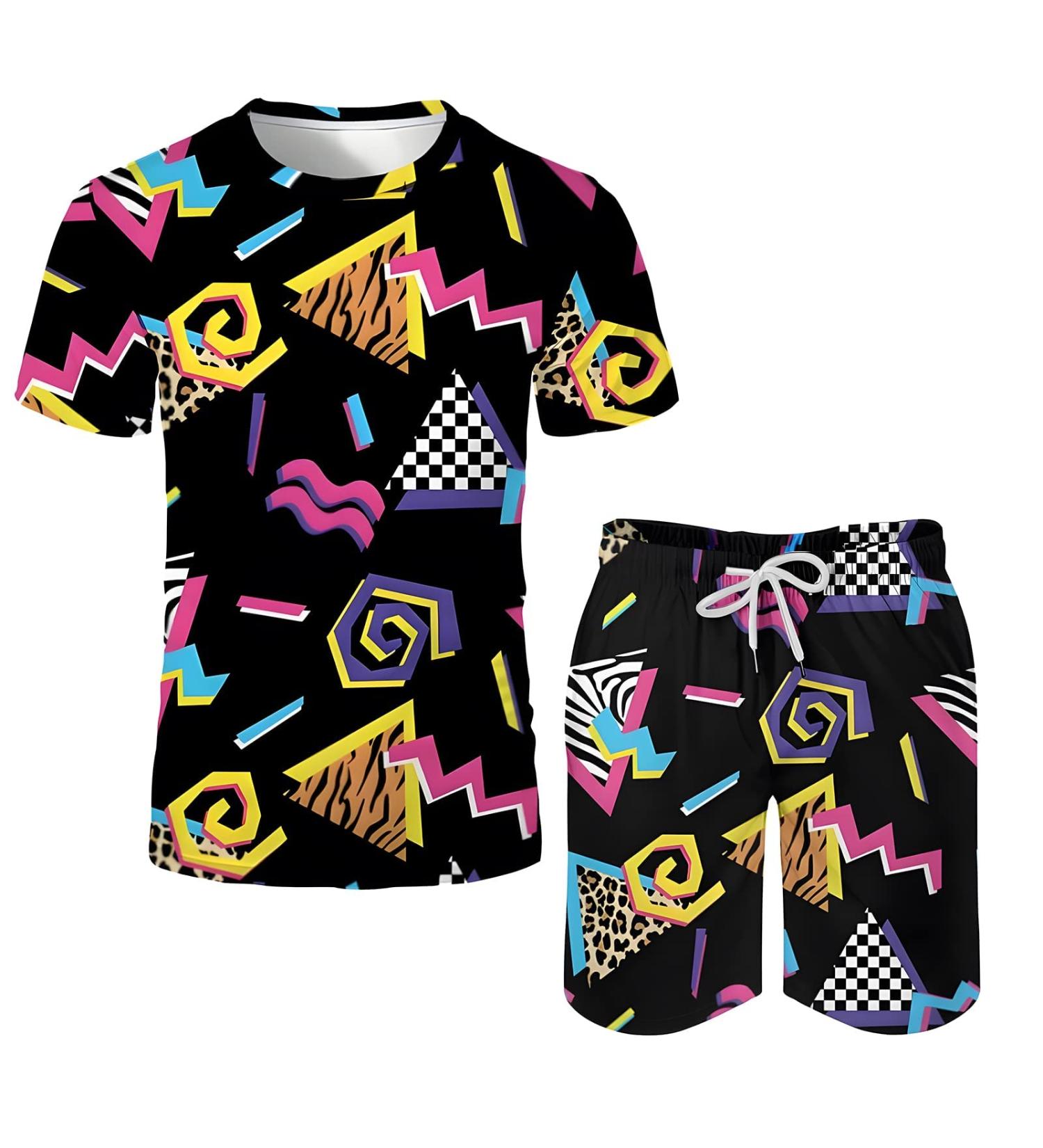 Arssm Men's Vintage 2-Piece Shirts and Shorts Set for Retro Summer Party - Black, X-Large - Buy Online on GoSupps.com